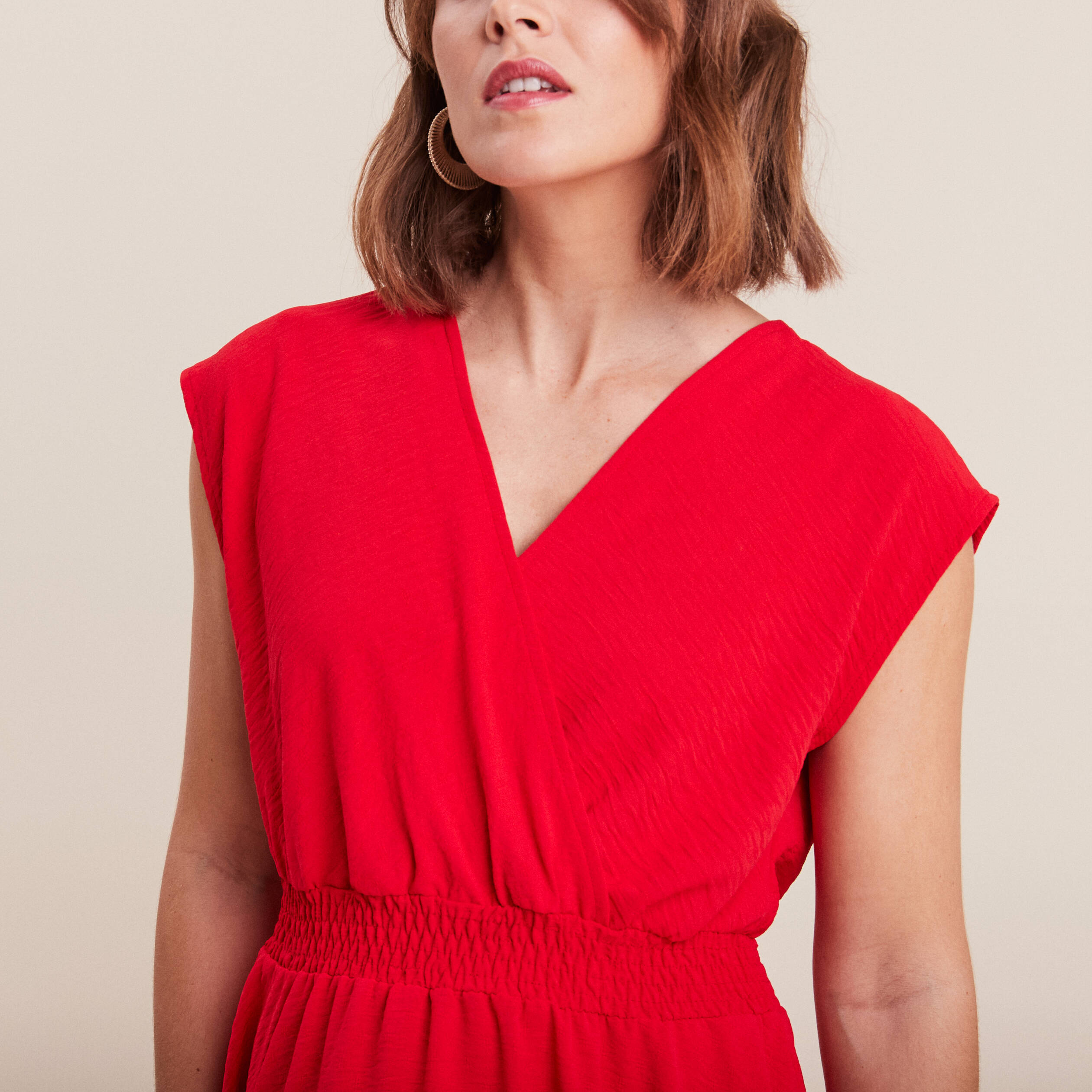 robe evasee taille smockee rouge femme Robe évasée taille smockée rouge femme