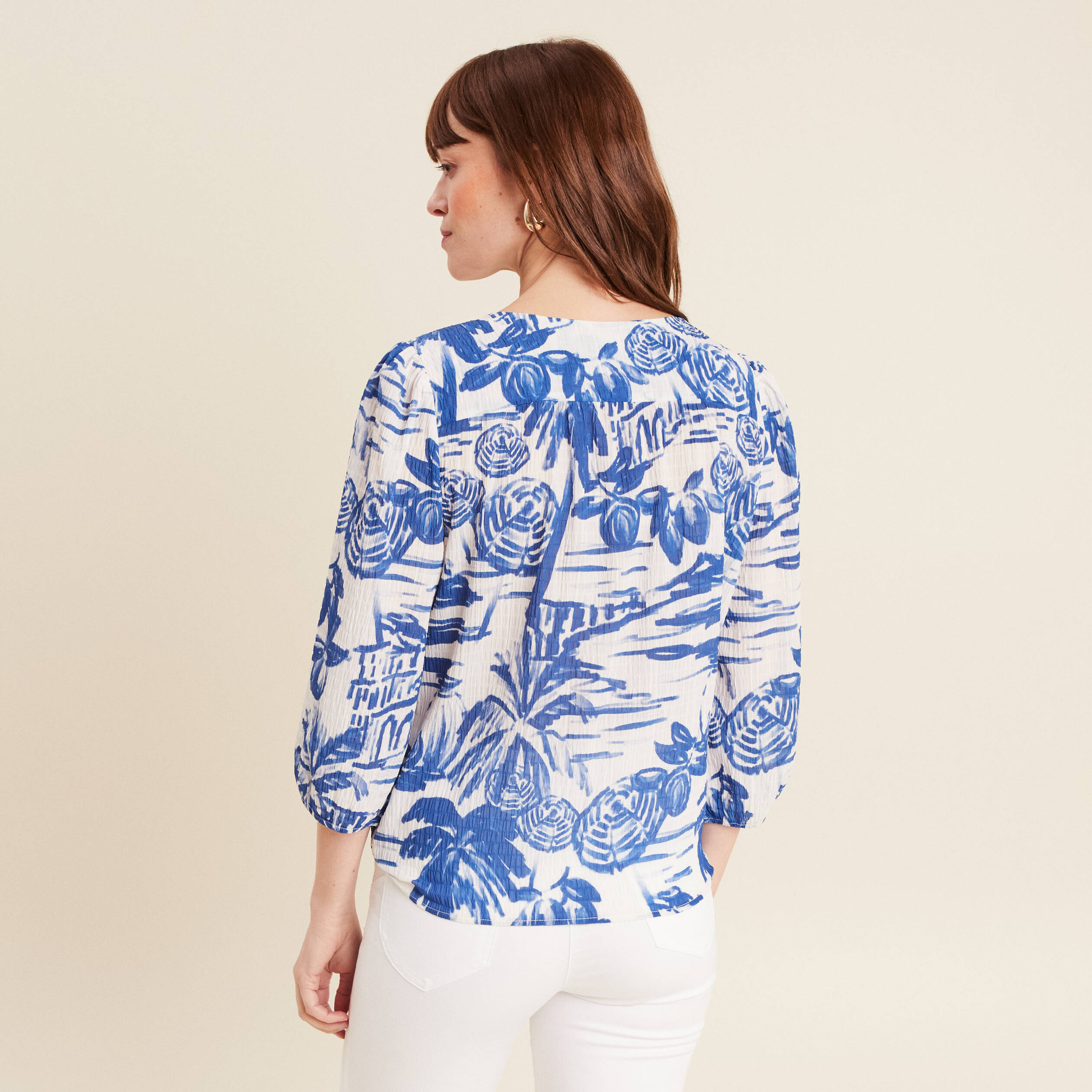 blouse manches 34 blanc femme Blouse manches 3/4 blanc femme