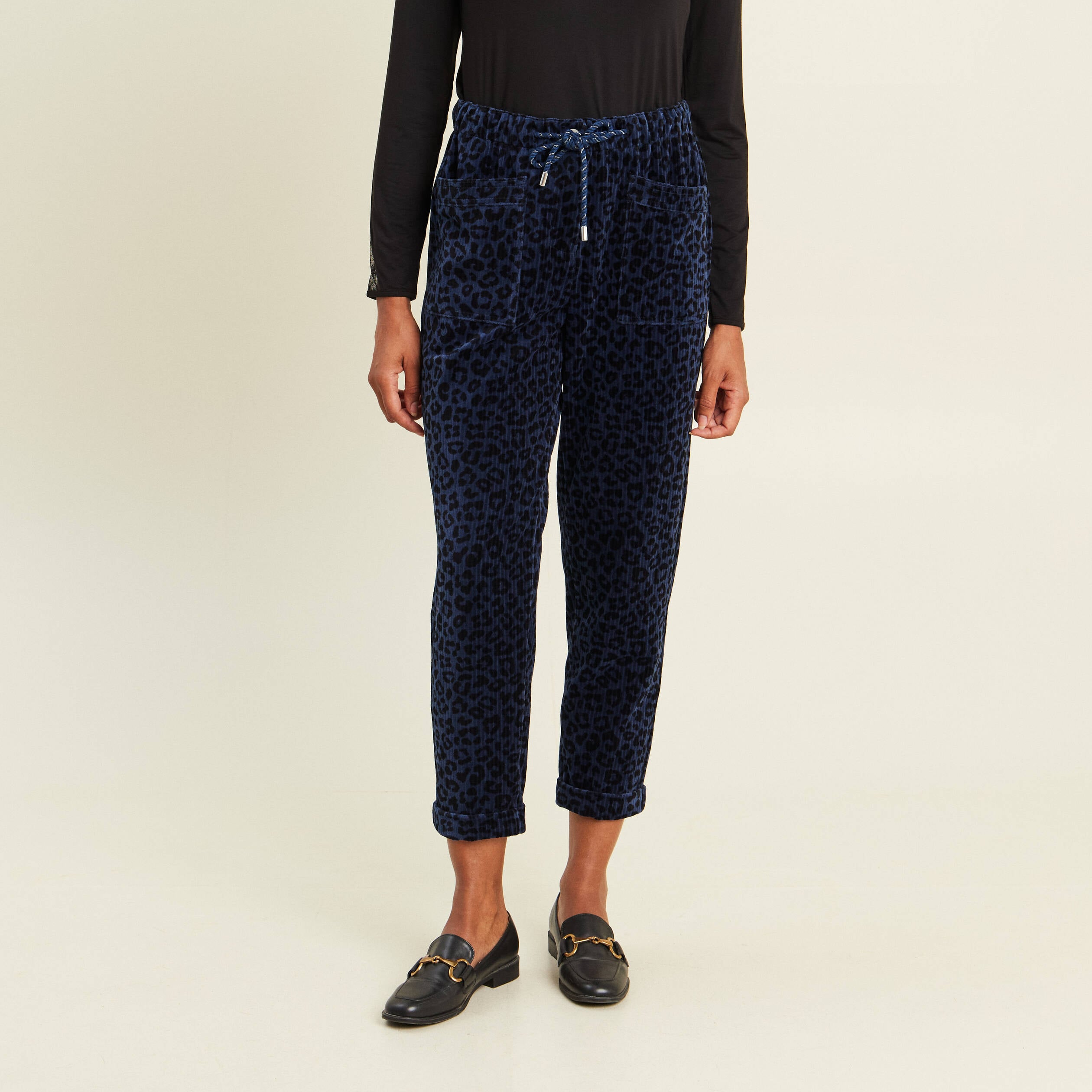 Pantalon coupe mom en velours bleu femme