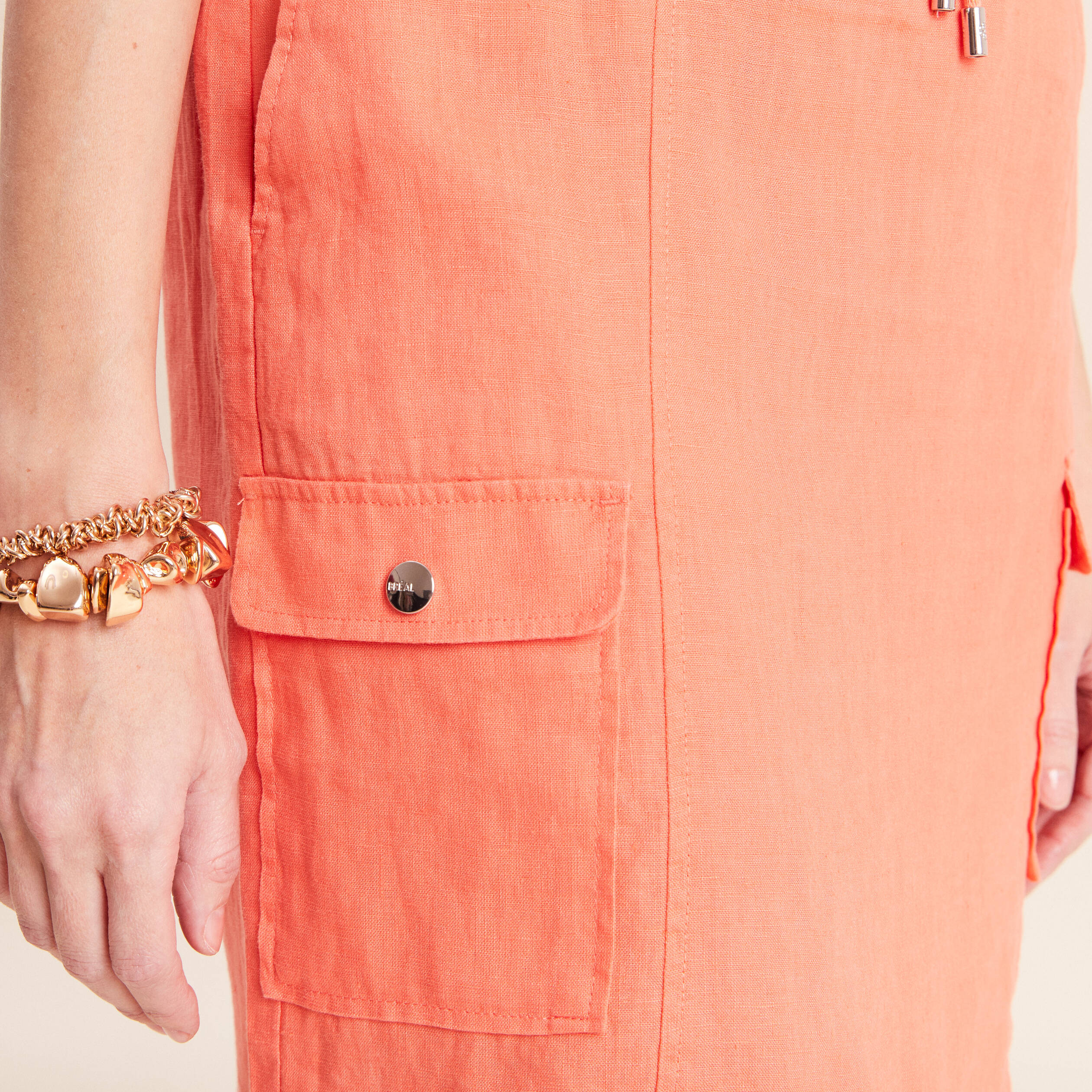 Jupe standard aspect lin orange fluo femme