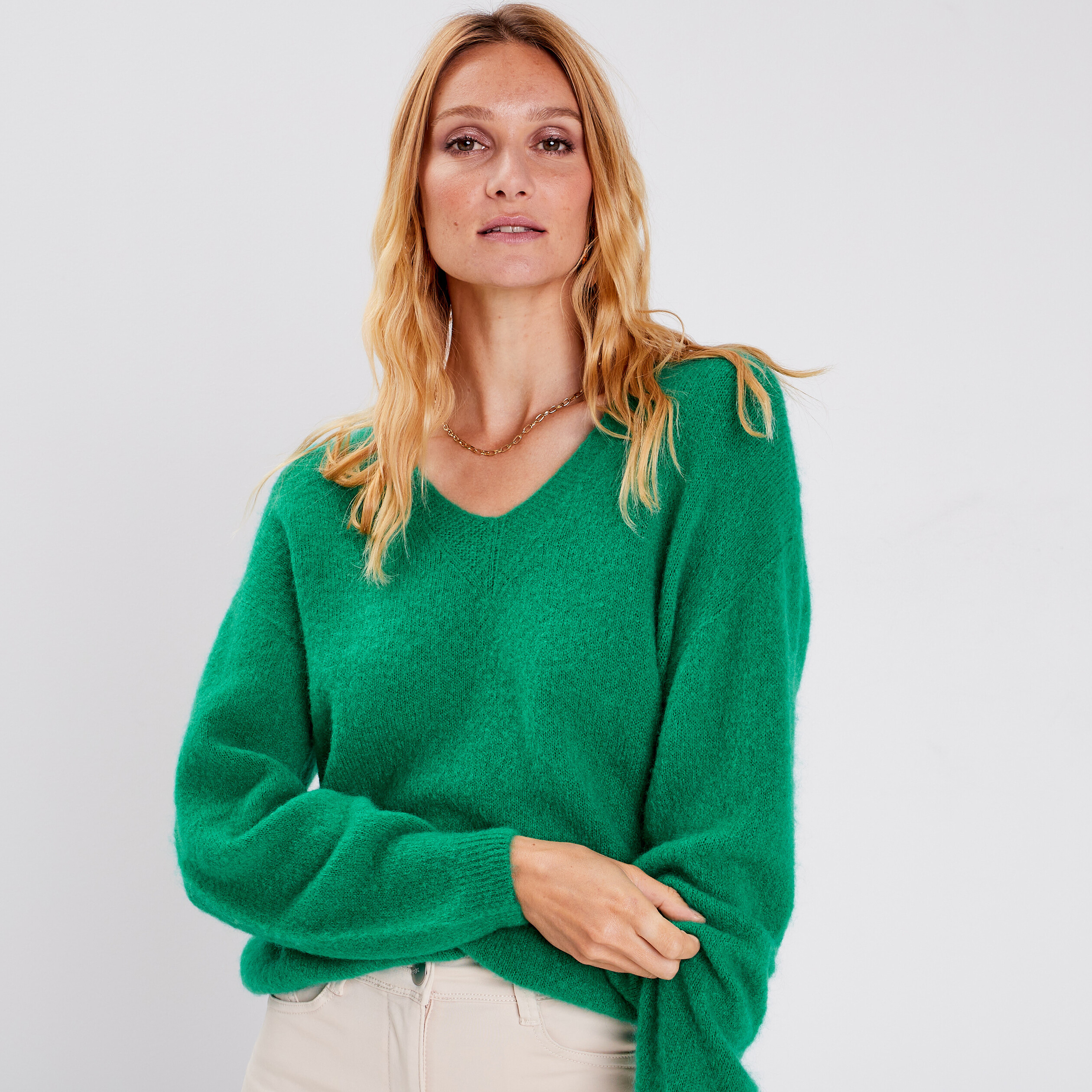 Pull manches longues vert menthe femme