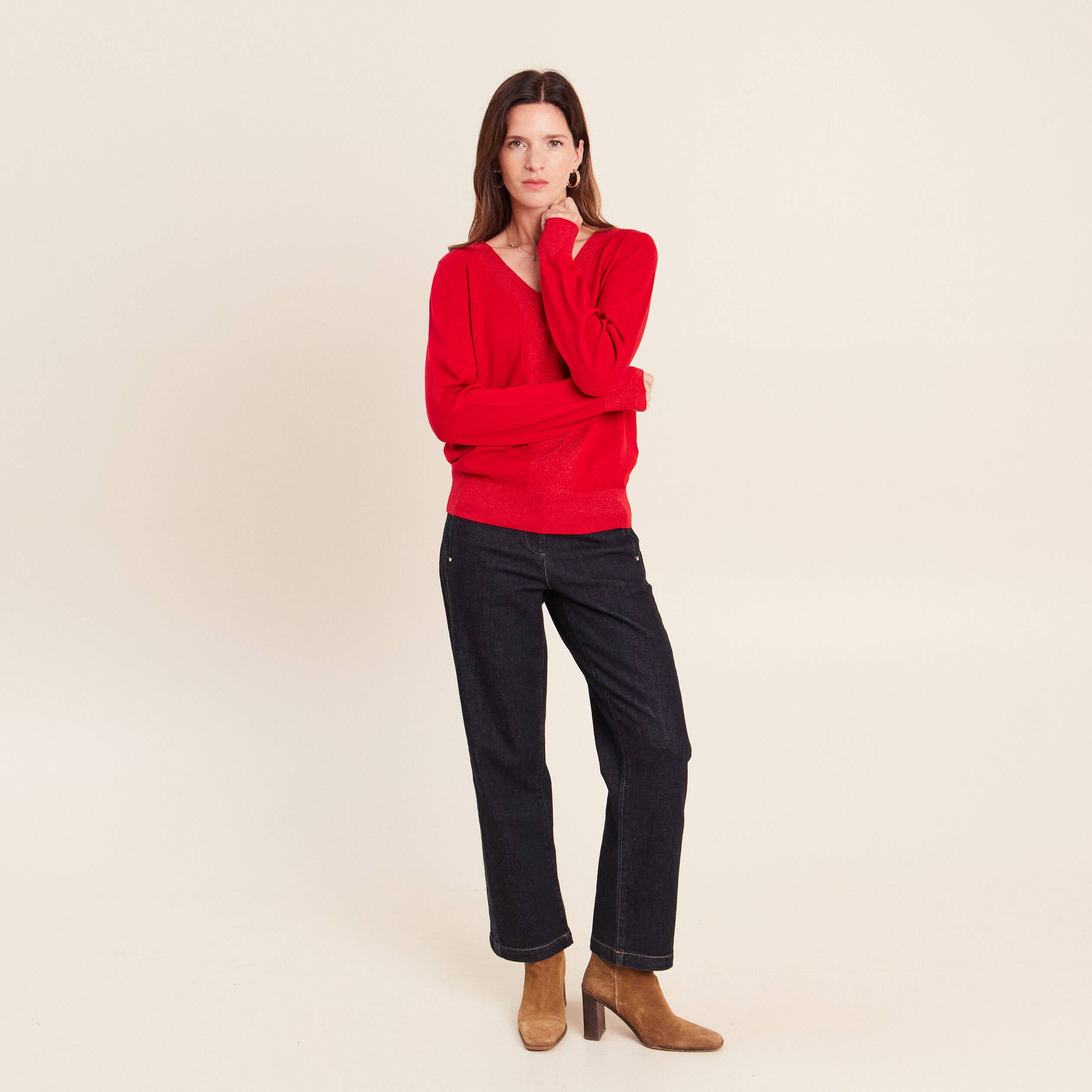 Pull manches longues rouge femme