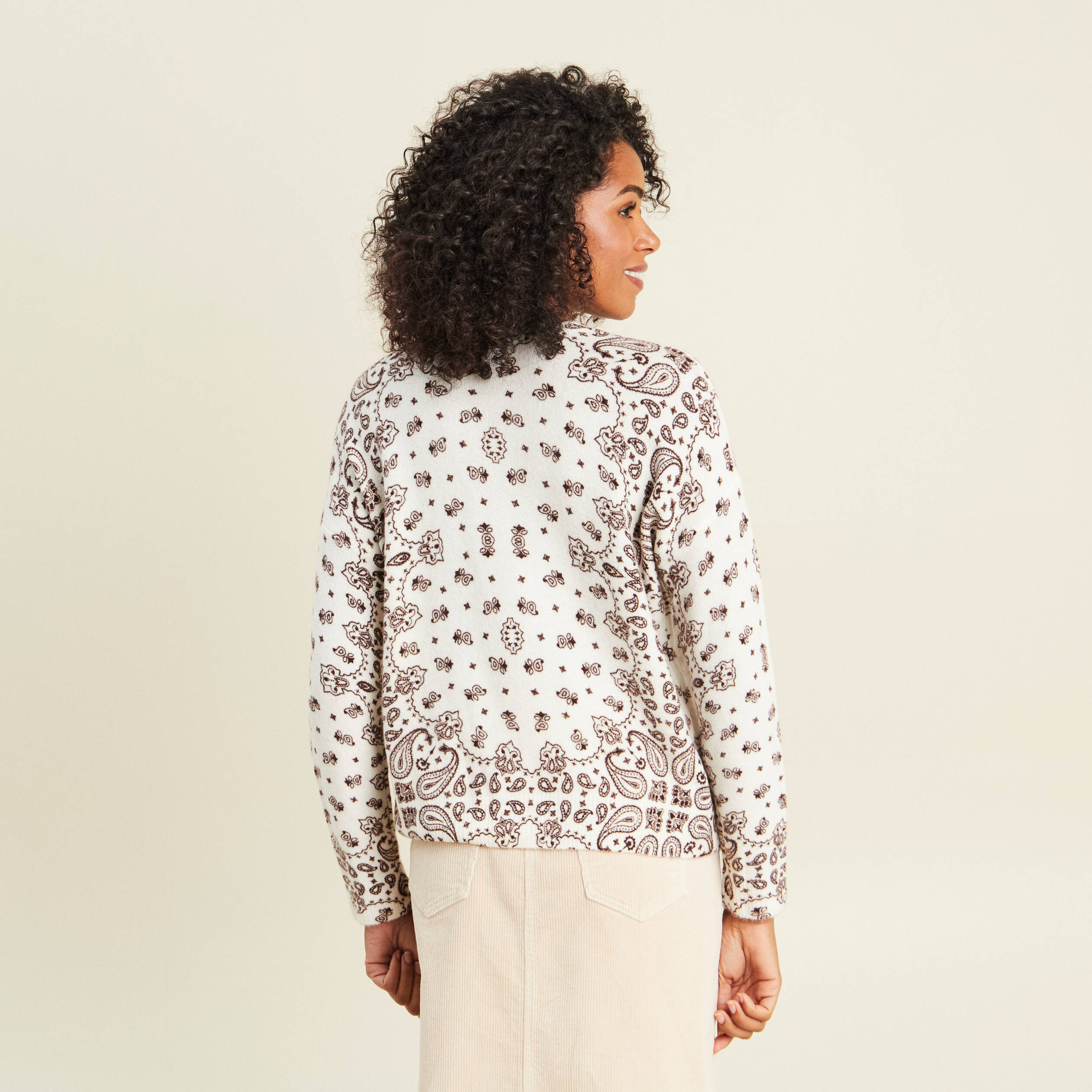 Pull col rond marron femme