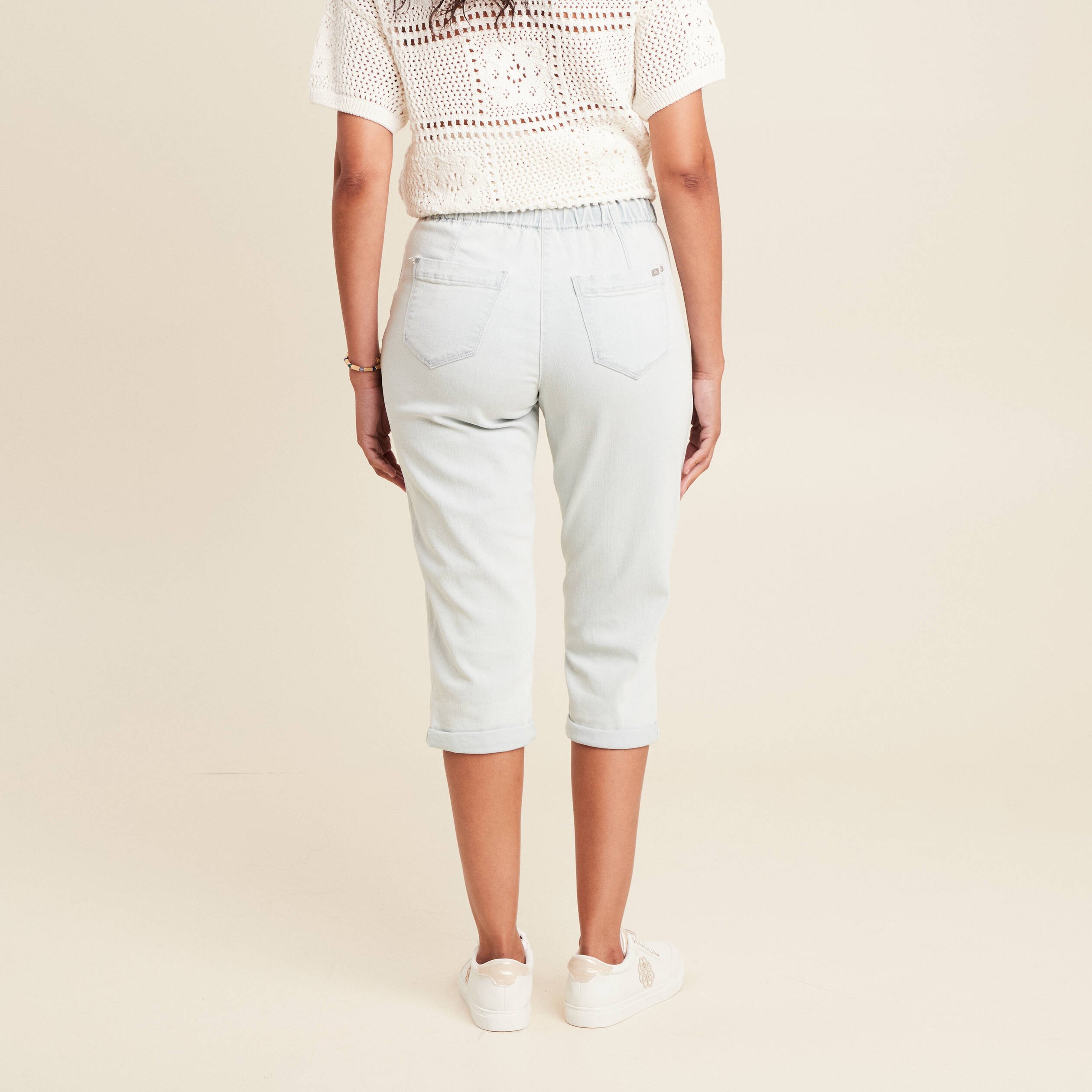 pantalon jogpant 78eme en coton denim bleach femme Pantalon jogpant 7/8ème en coton denim bleach femme
