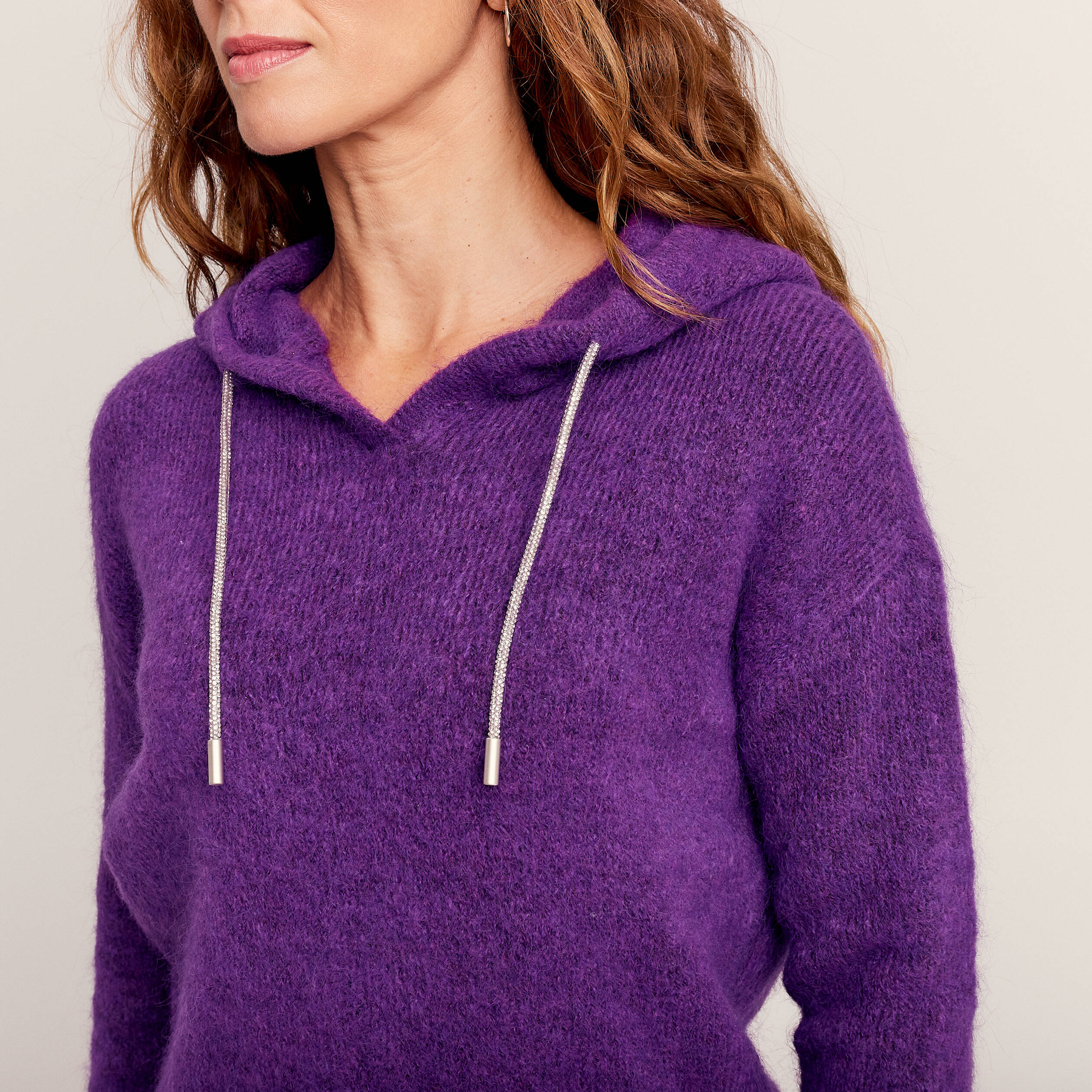 Pull manches longues capuche violet fonc femme Vibs