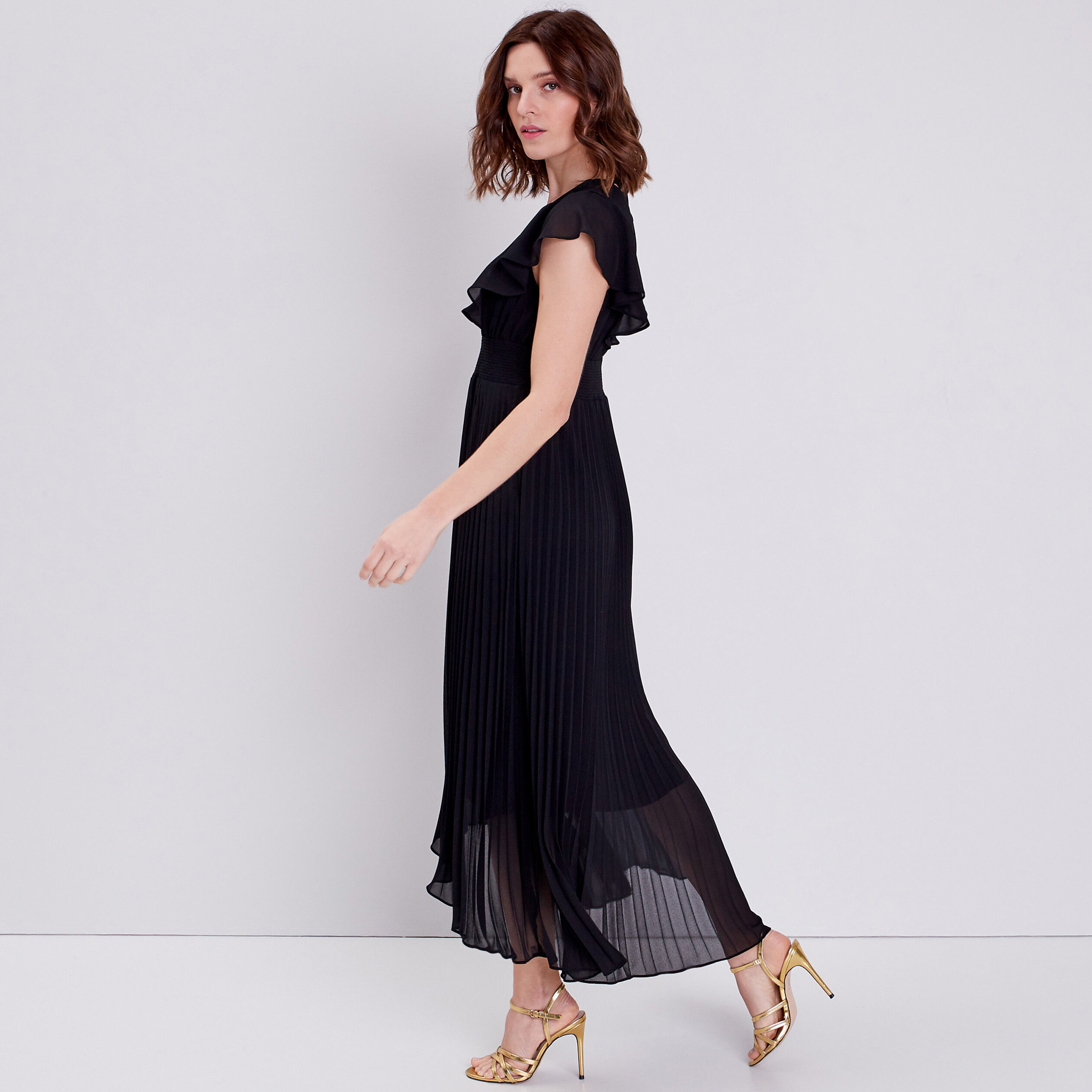 robe longue evasee a volants noir femme Robe longue évasée à volants noir femme
