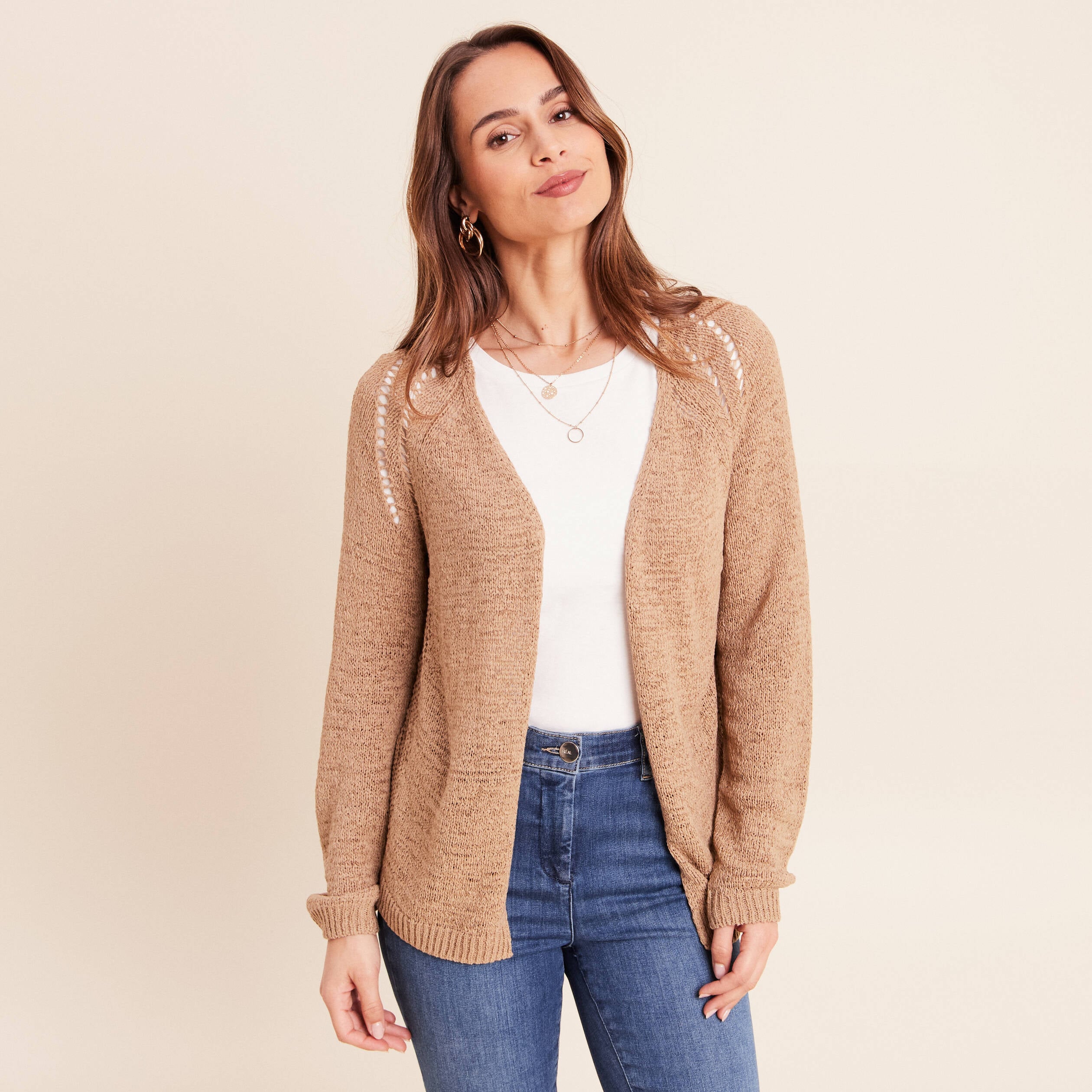 Gilet manches longues sable femme