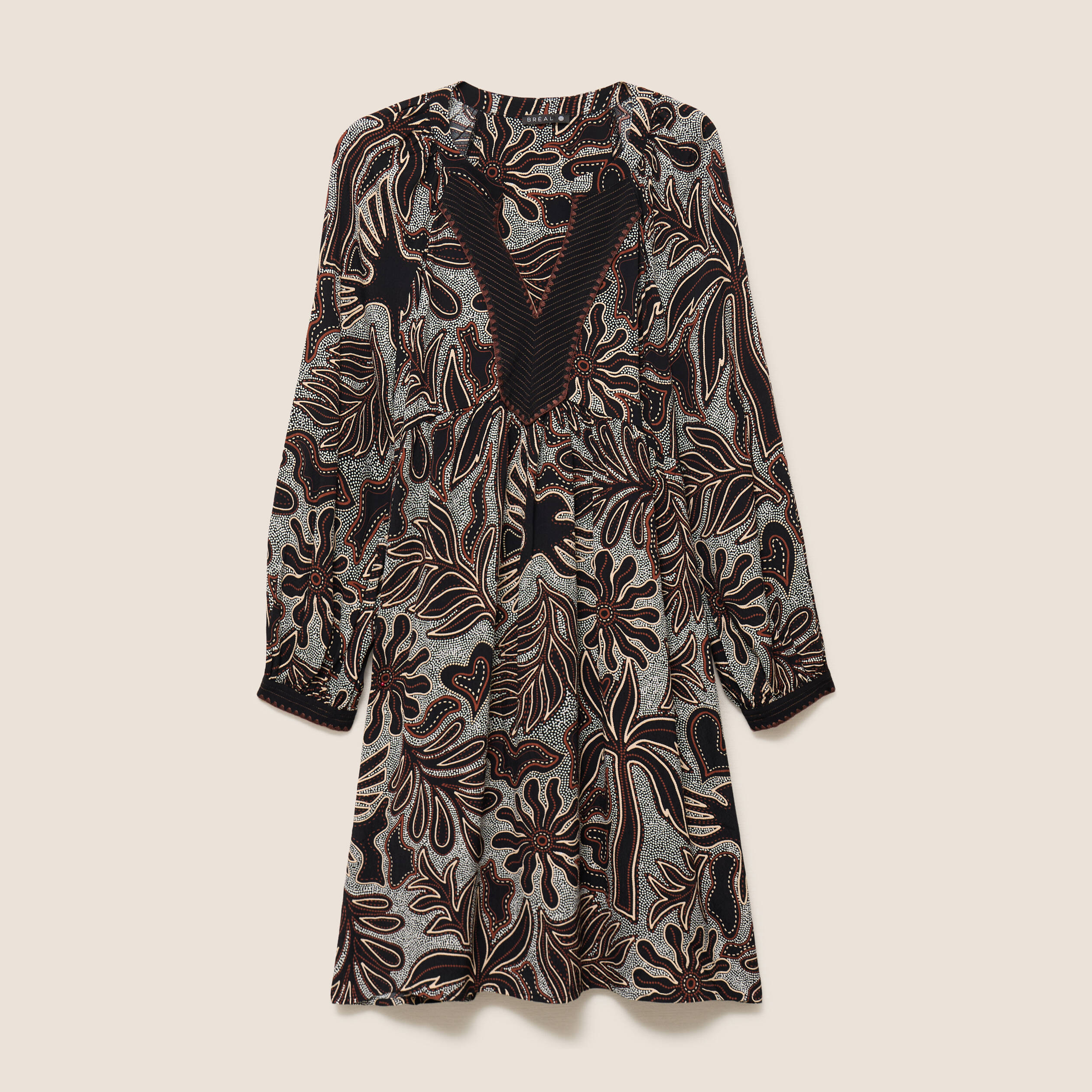 Robe fluide col v manches longues noir femme