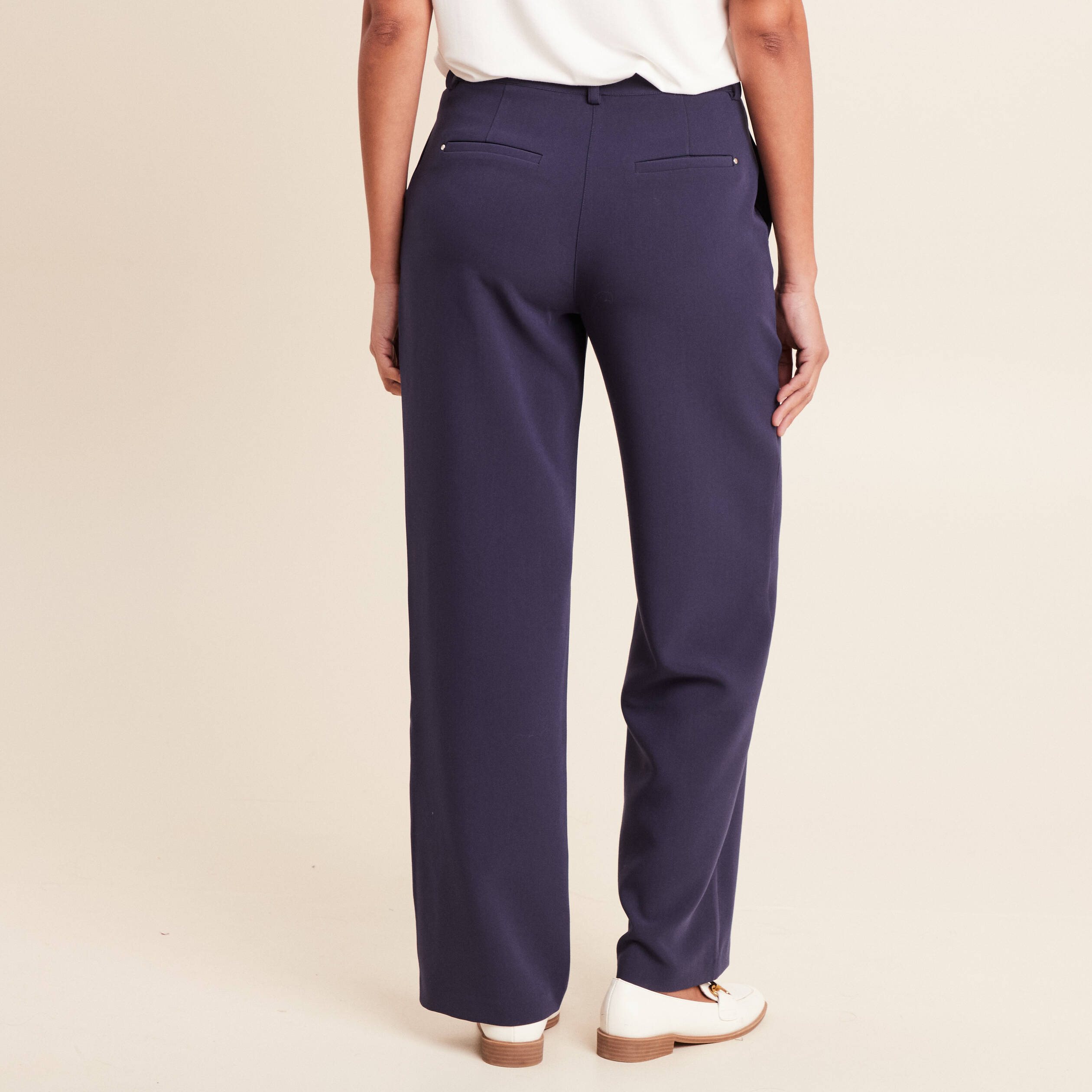 Pantalon coupe large bleu marine femme
