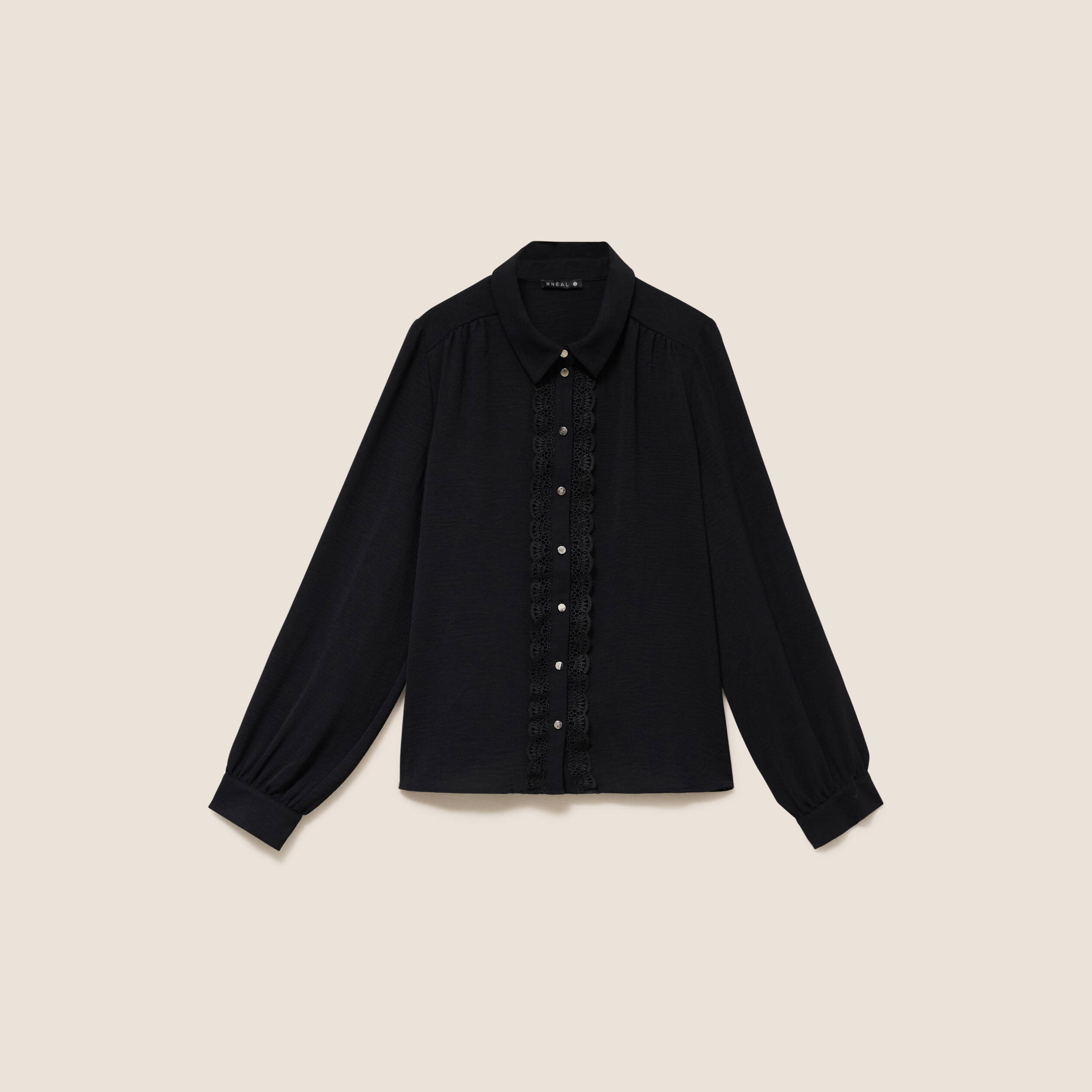 Chemise fluide manches longues dentelle noir femme