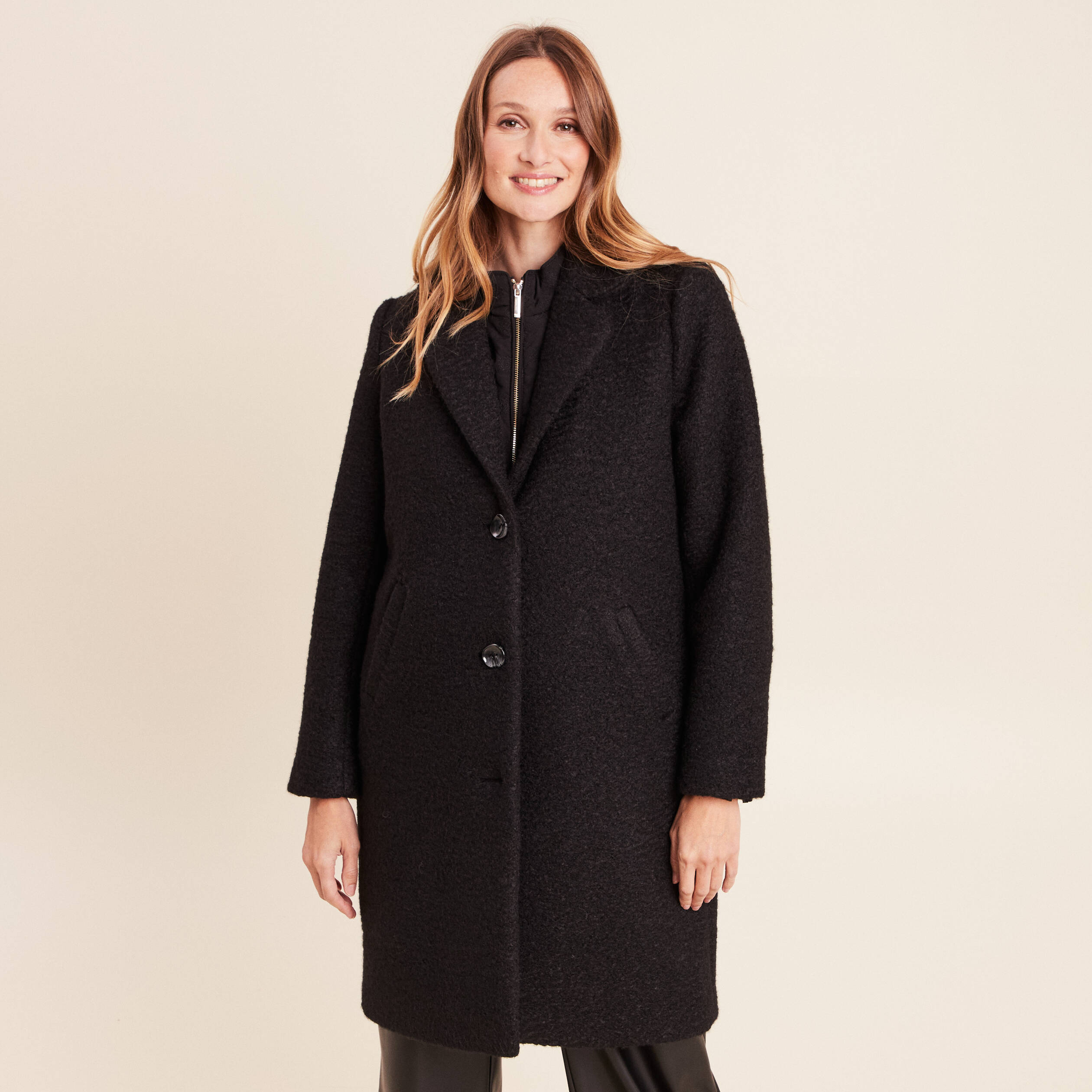 Manteau 3 en 1 col montant doubl&eacute; noir femme