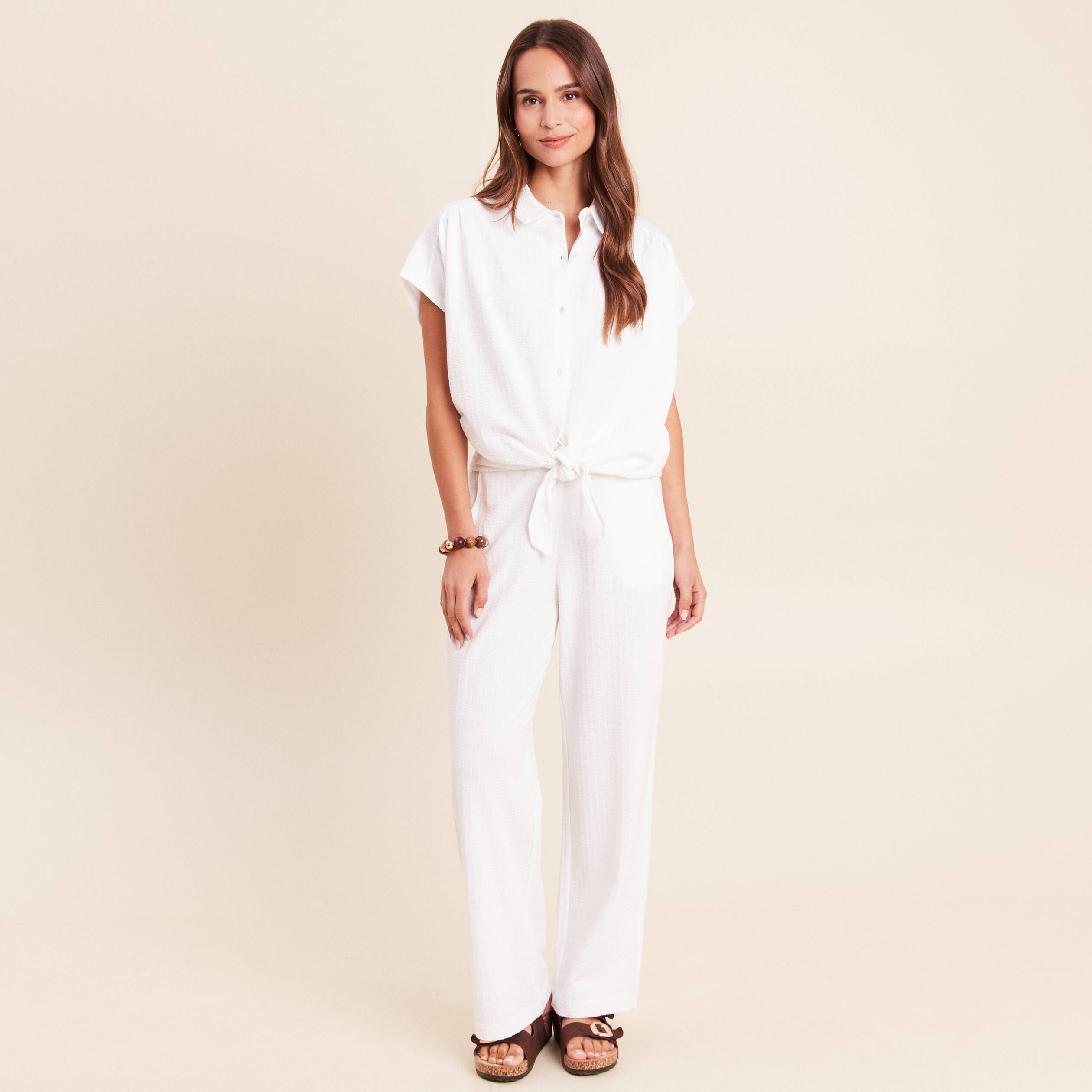Blouse ample cropped col am&eacute;ricain blanc femme
