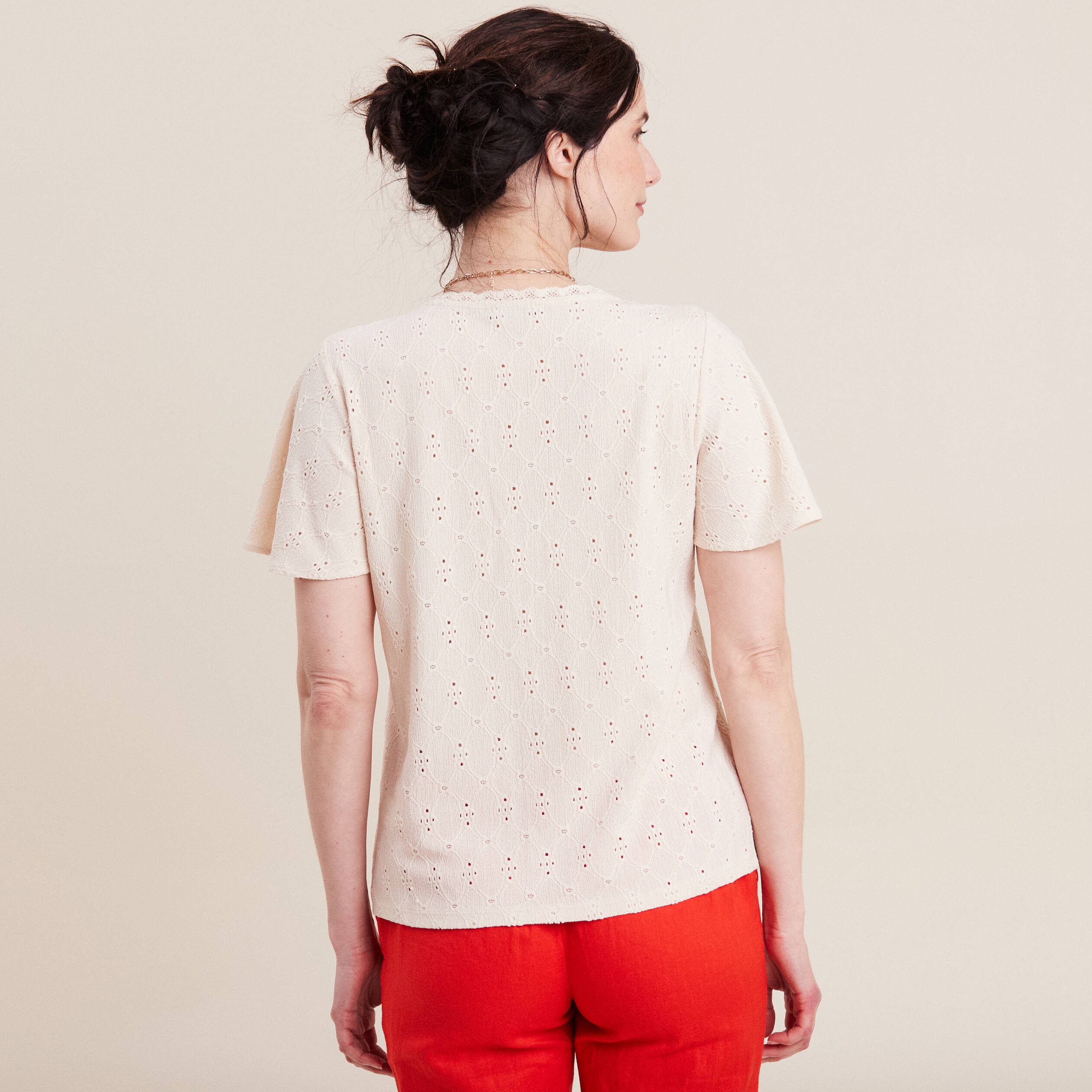 blouse manches courtes brodee ivoire femme Blouse manches courtes brodée ivoire femme