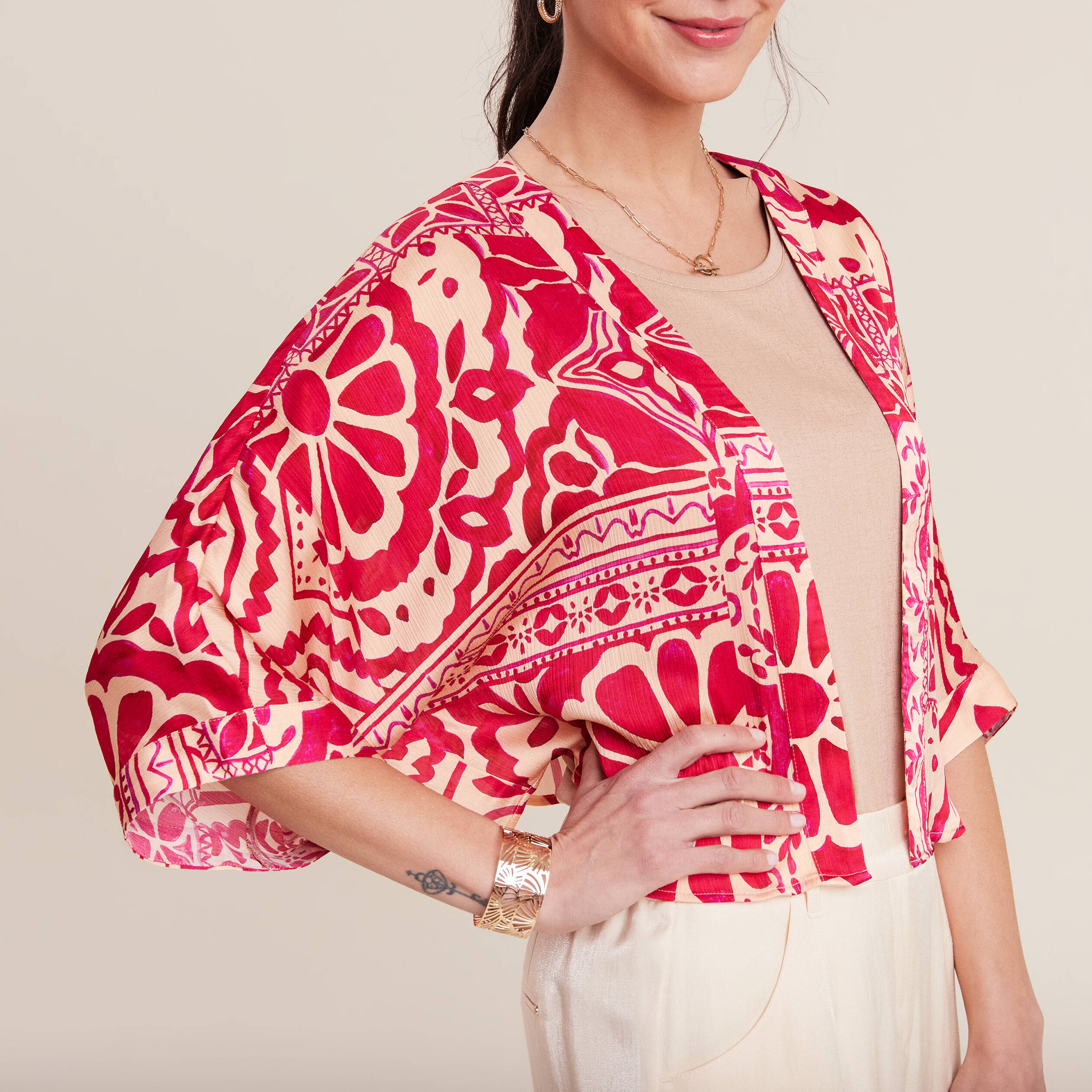 kimono imprime rose fushia femme Kimono imprimé rose fushia femme