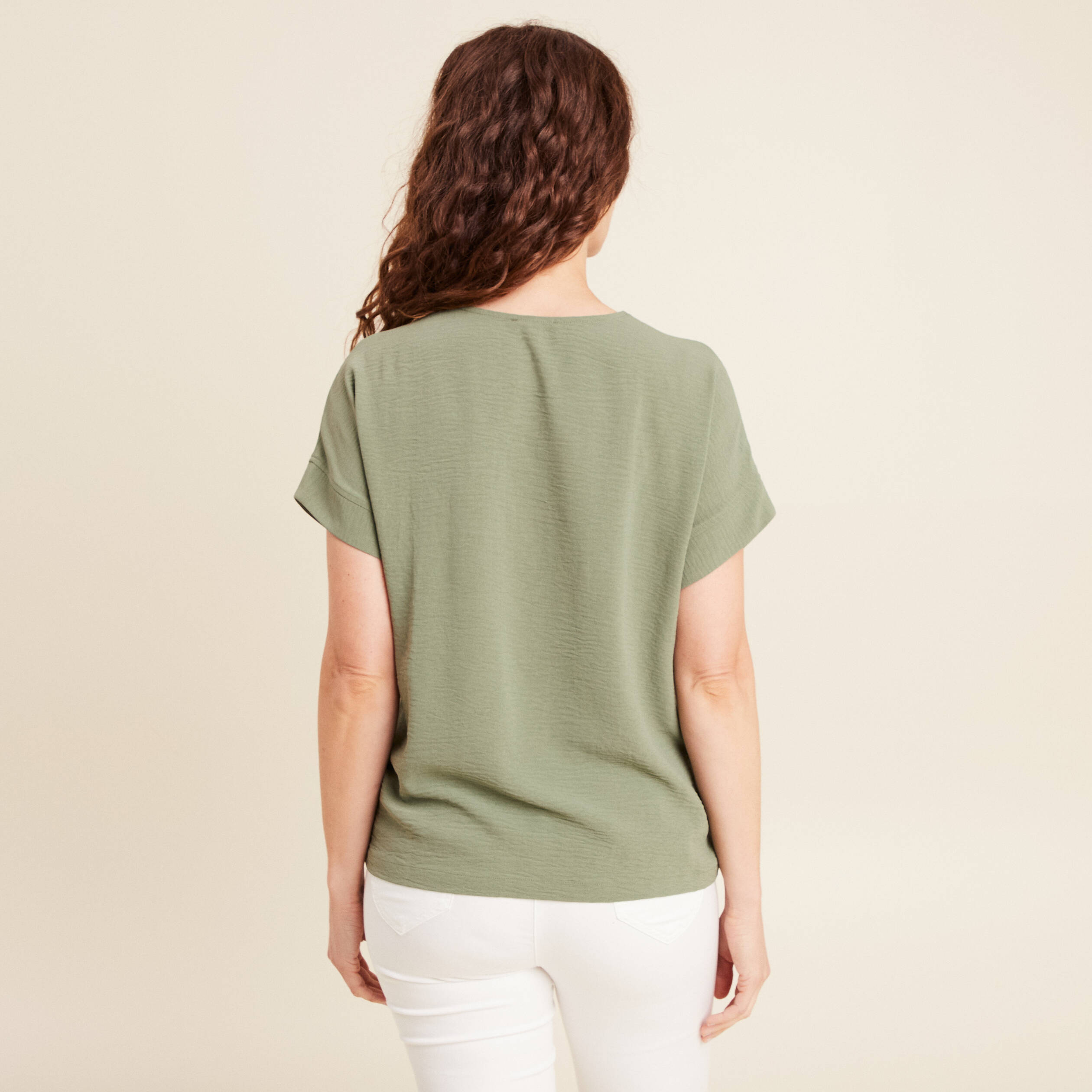 Blouse fluide manches courtes vert clair femme