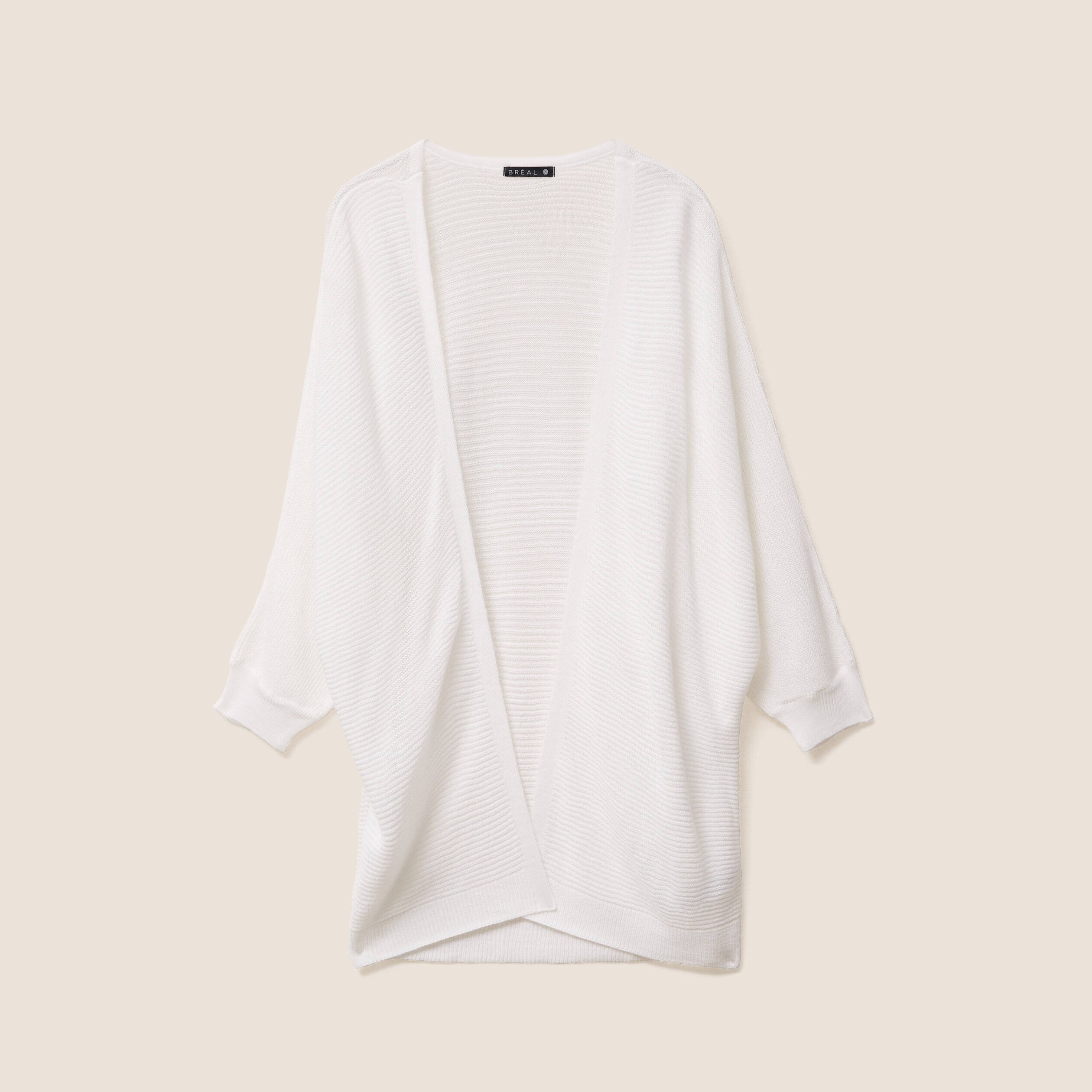 Gilet droit mi-long à pans manches 3/4 ecru femme