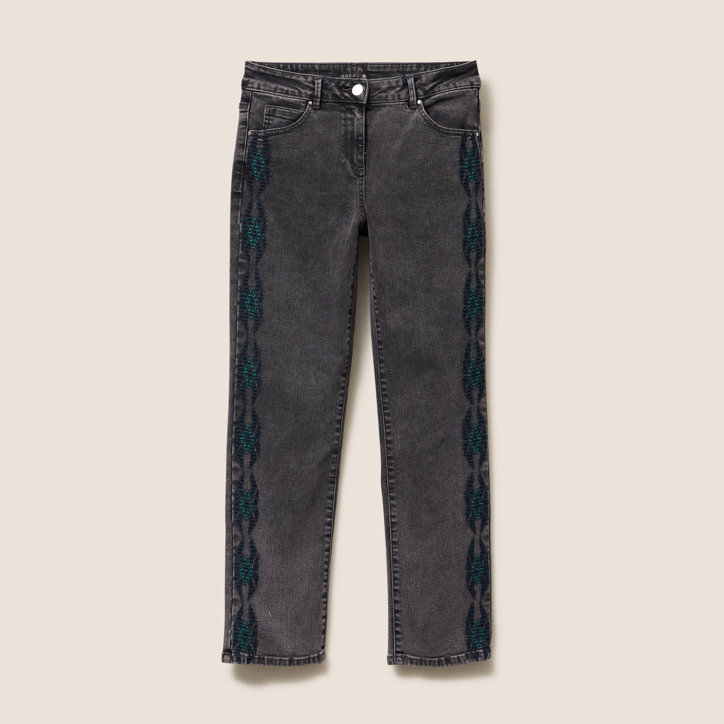 Jean ZERRES Femme Taille 38 - Noir Et Gris à Motifs Denim - Coupe Straight - Occasion Très Bon état