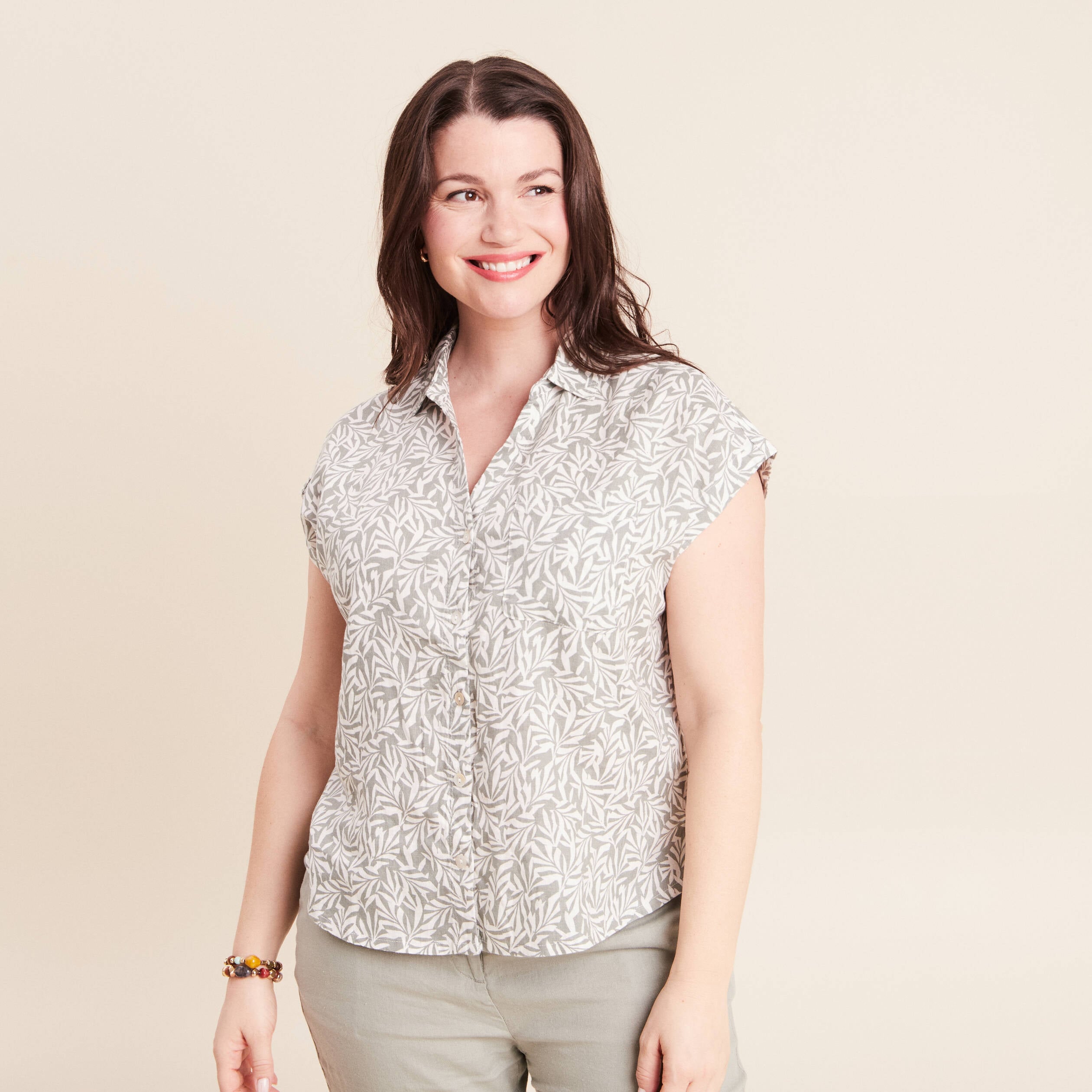 Chemise sans manches vert kaki femme