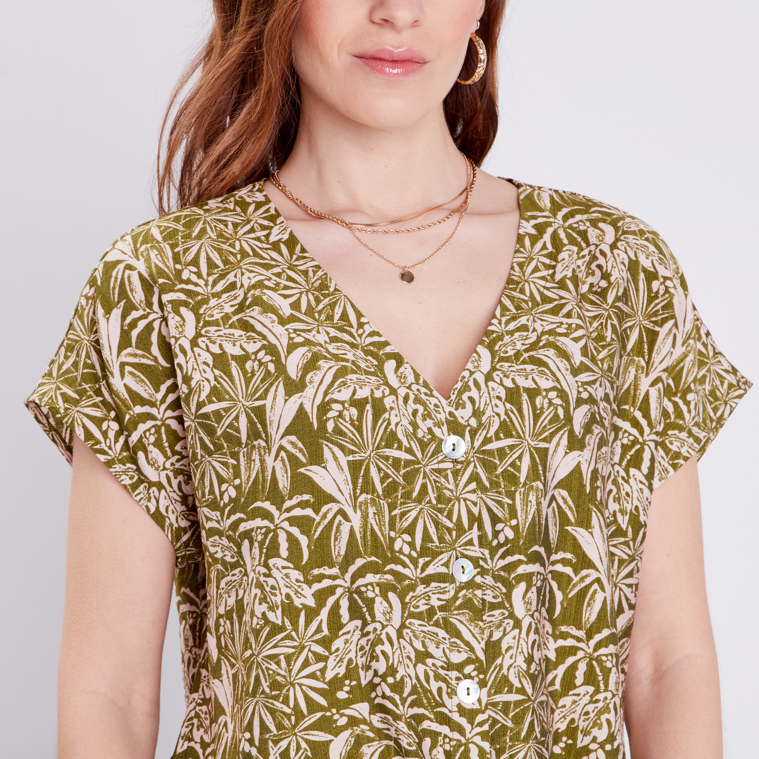 blouse manches courtes ample vert olive femme Blouse manches courtes ample vert olive femme