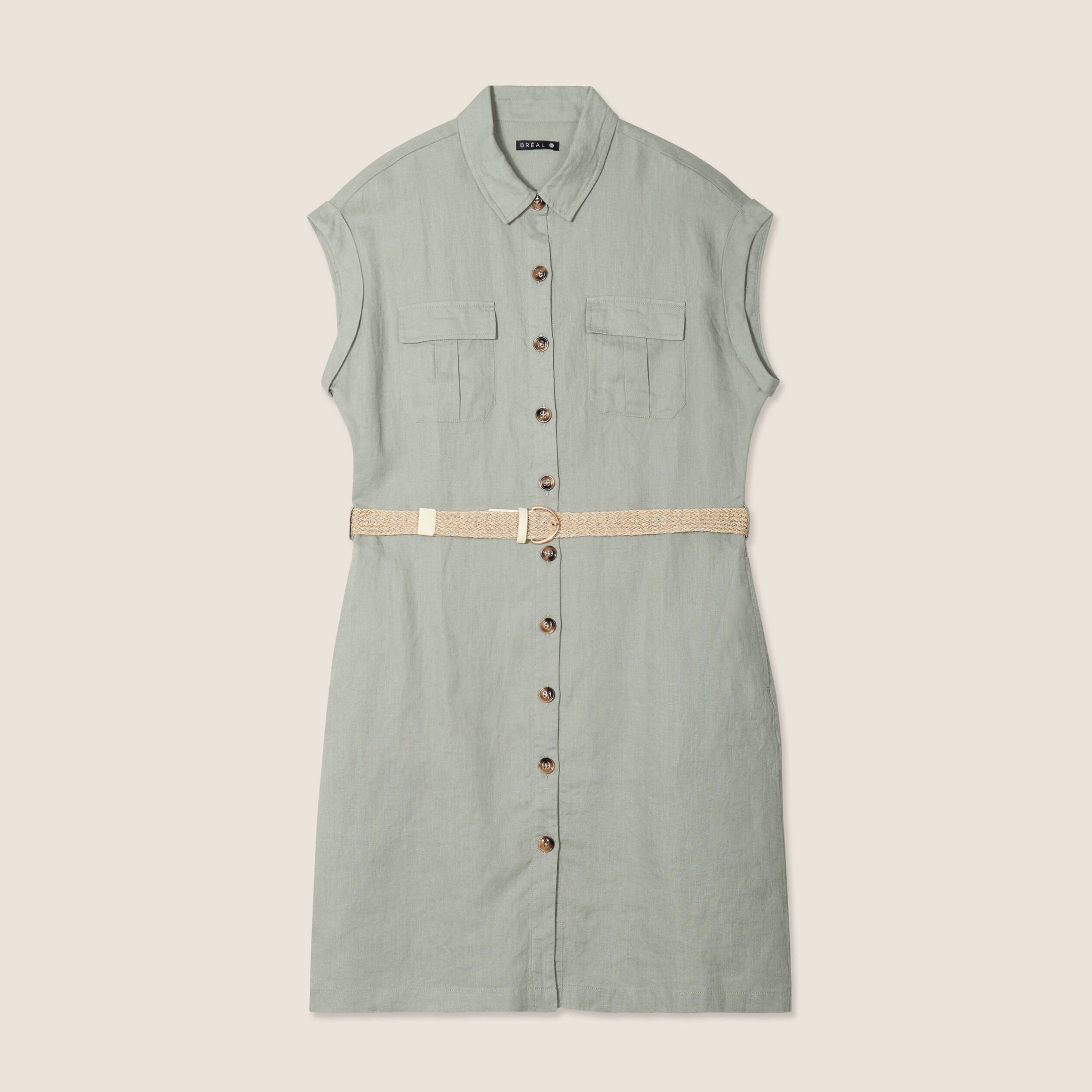 robe chemise droite ceinturee vert clair femme Robe chemise droite ceinturée vert clair femme