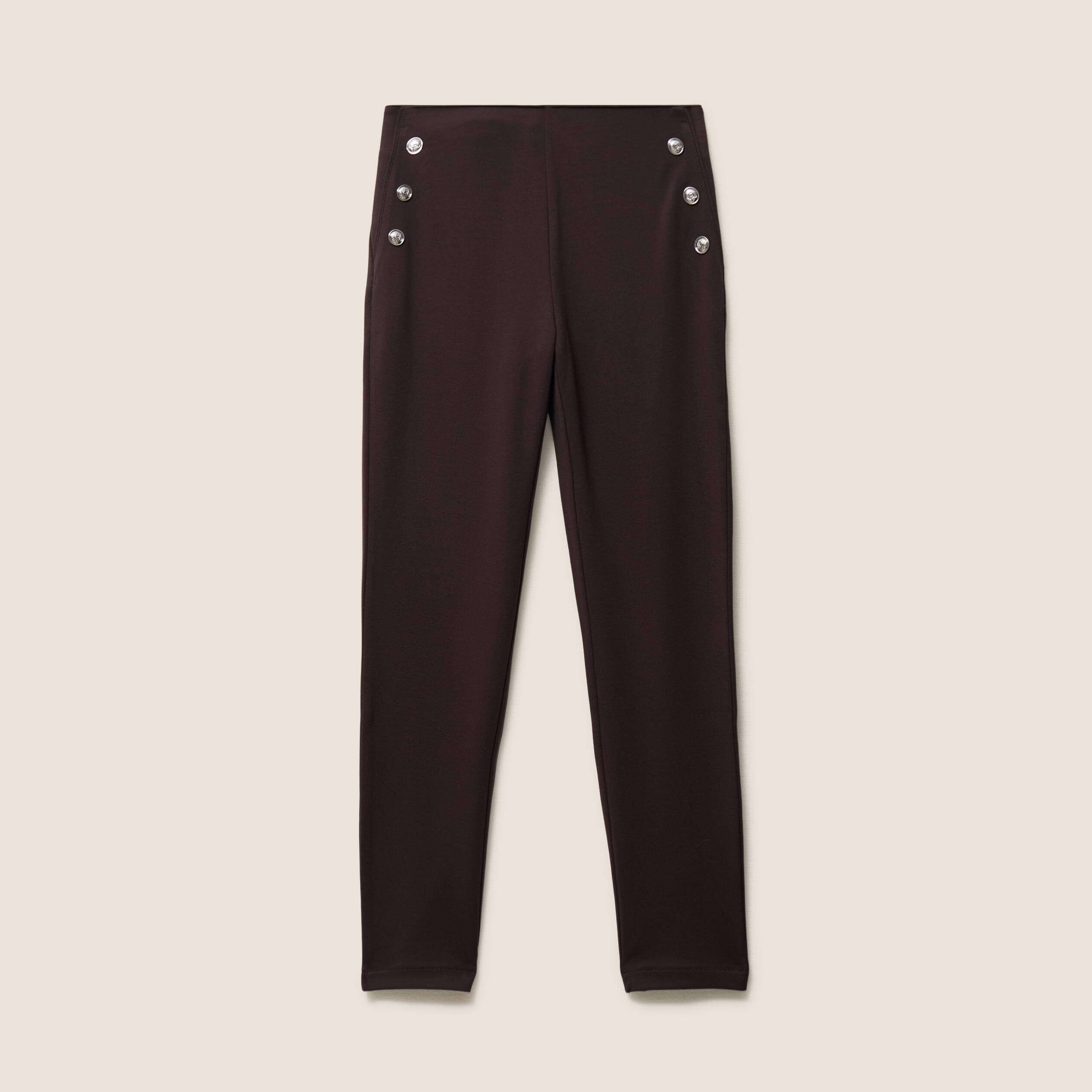 Legging 7/8&egrave;me taille bascul&eacute;e en maille marron fonc&eacute; femme