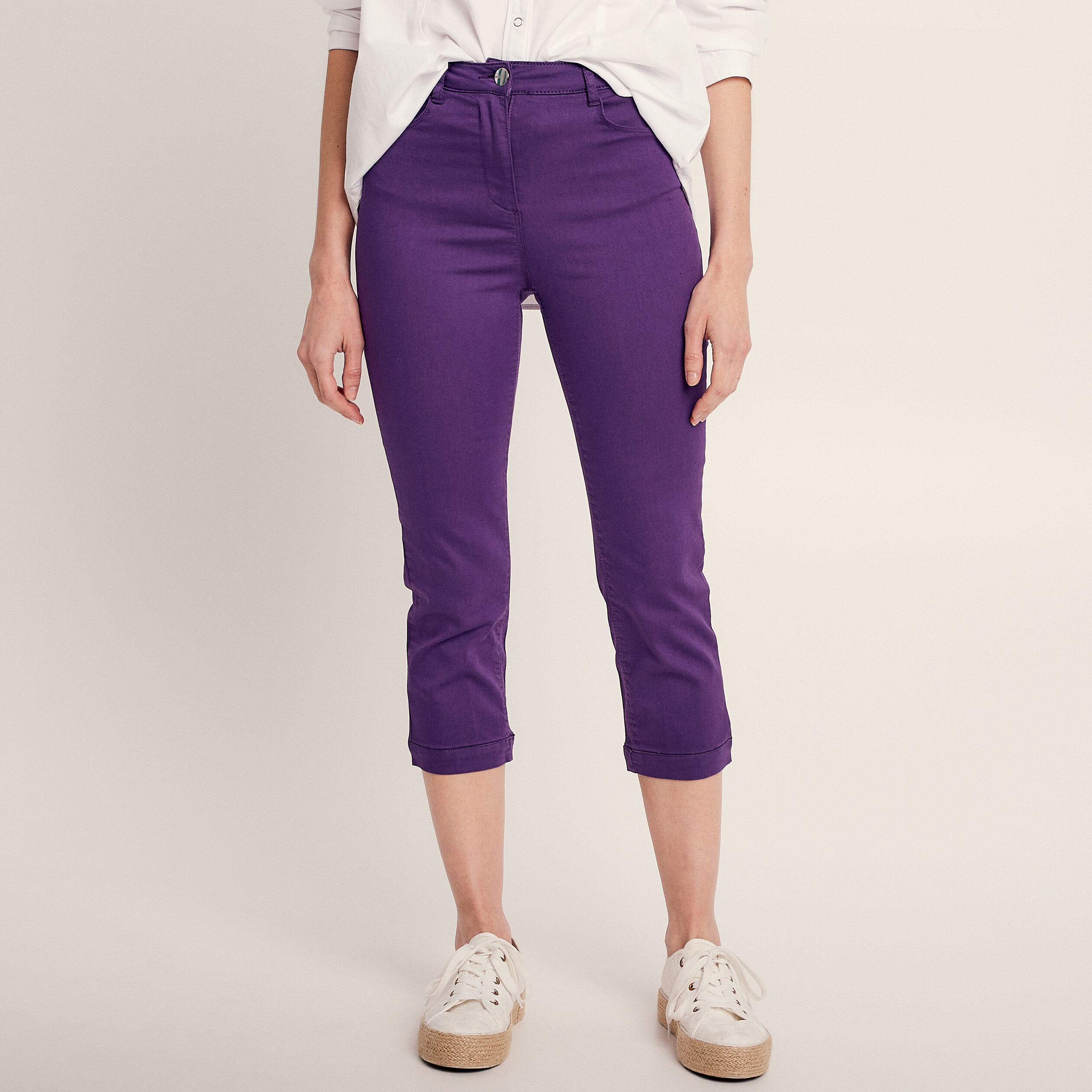 pantacourt droit taille haute violet fonce femme Pantacourt droit taille haute violet foncé femme