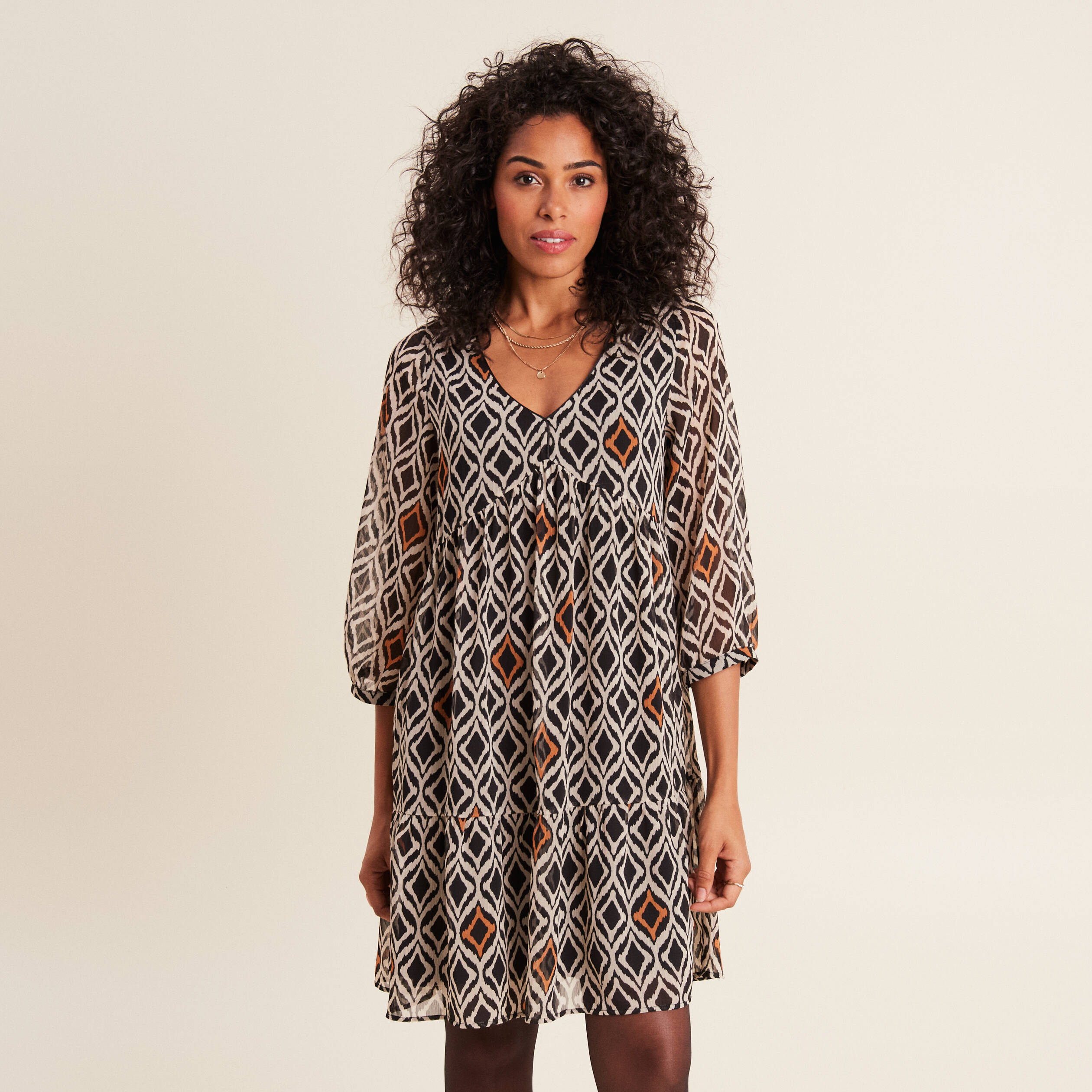 Robe &eacute;vas&eacute;e manches 3/4 blanc femme