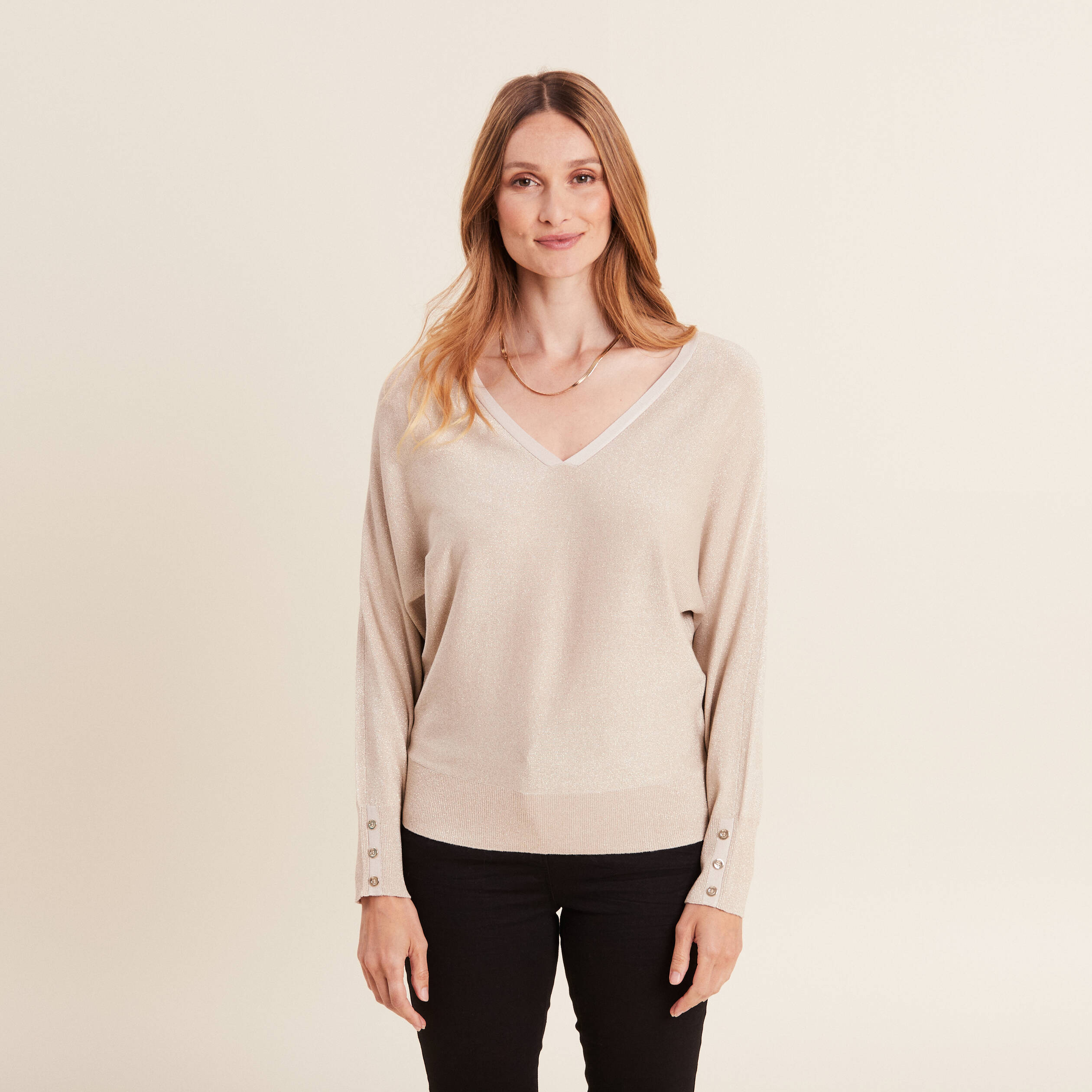 Pull manches longues couleur or femme