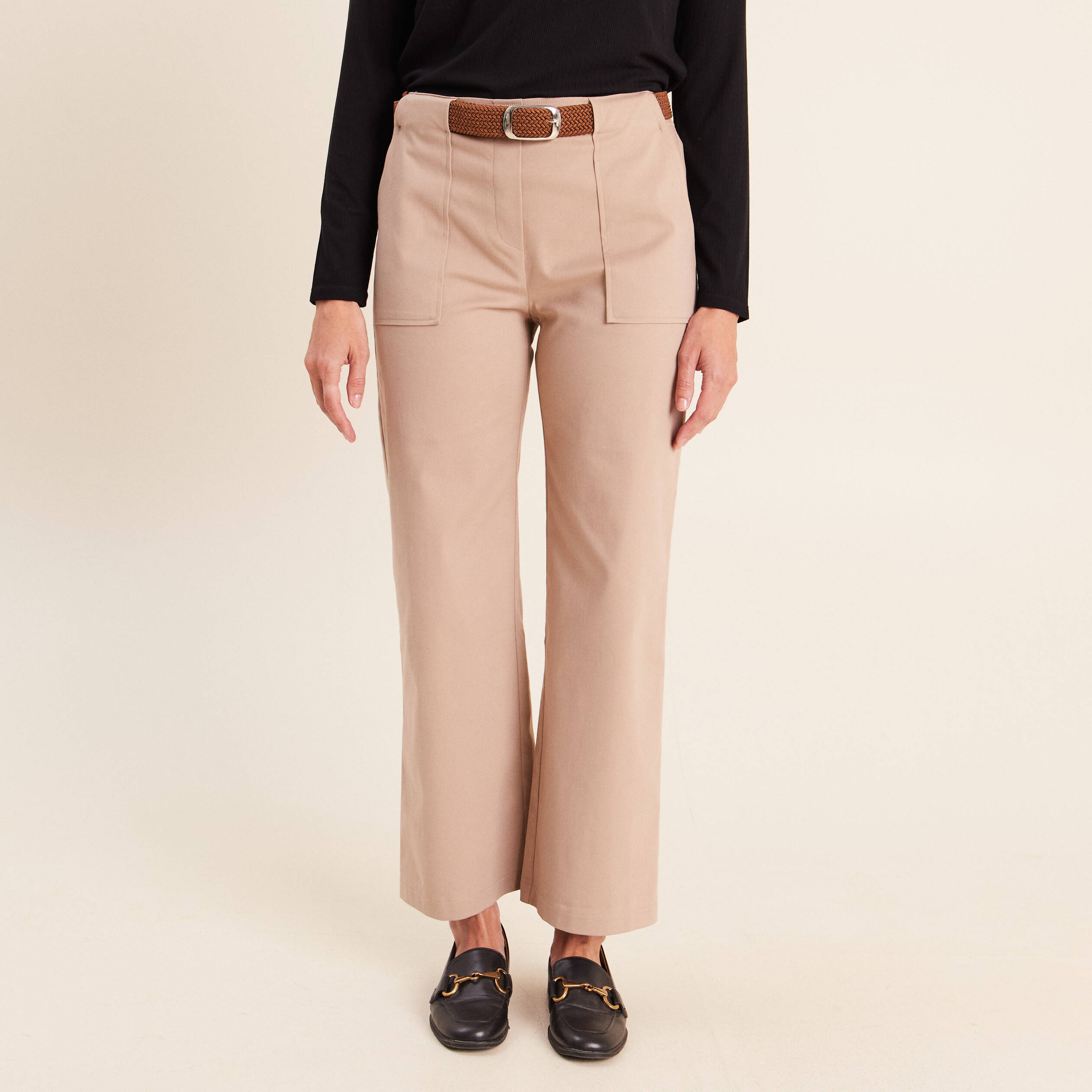 Pantalon cargo taille haute sable femme