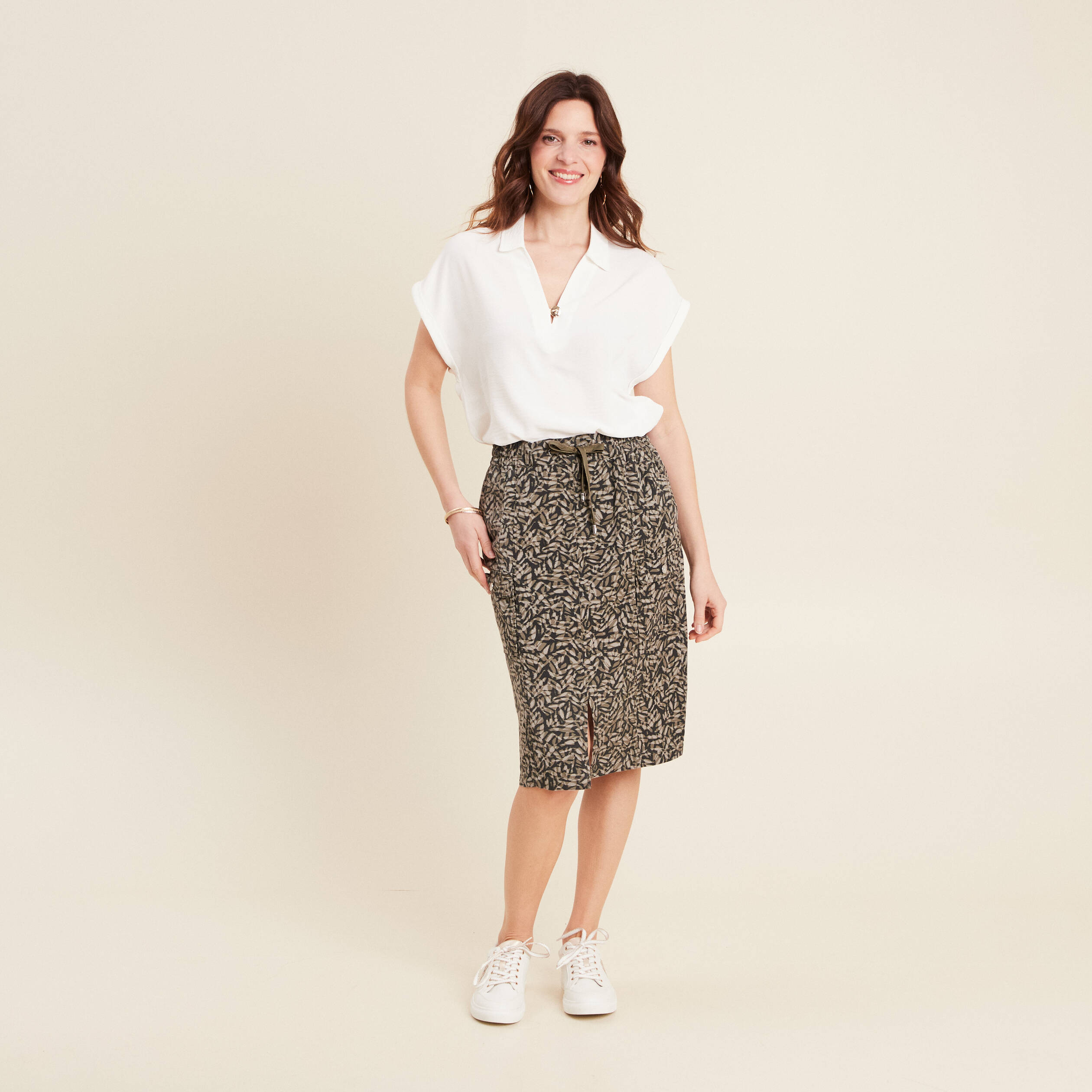 jupe droite a coulisse vert kaki femme Jupe droite à coulisse vert kaki femme