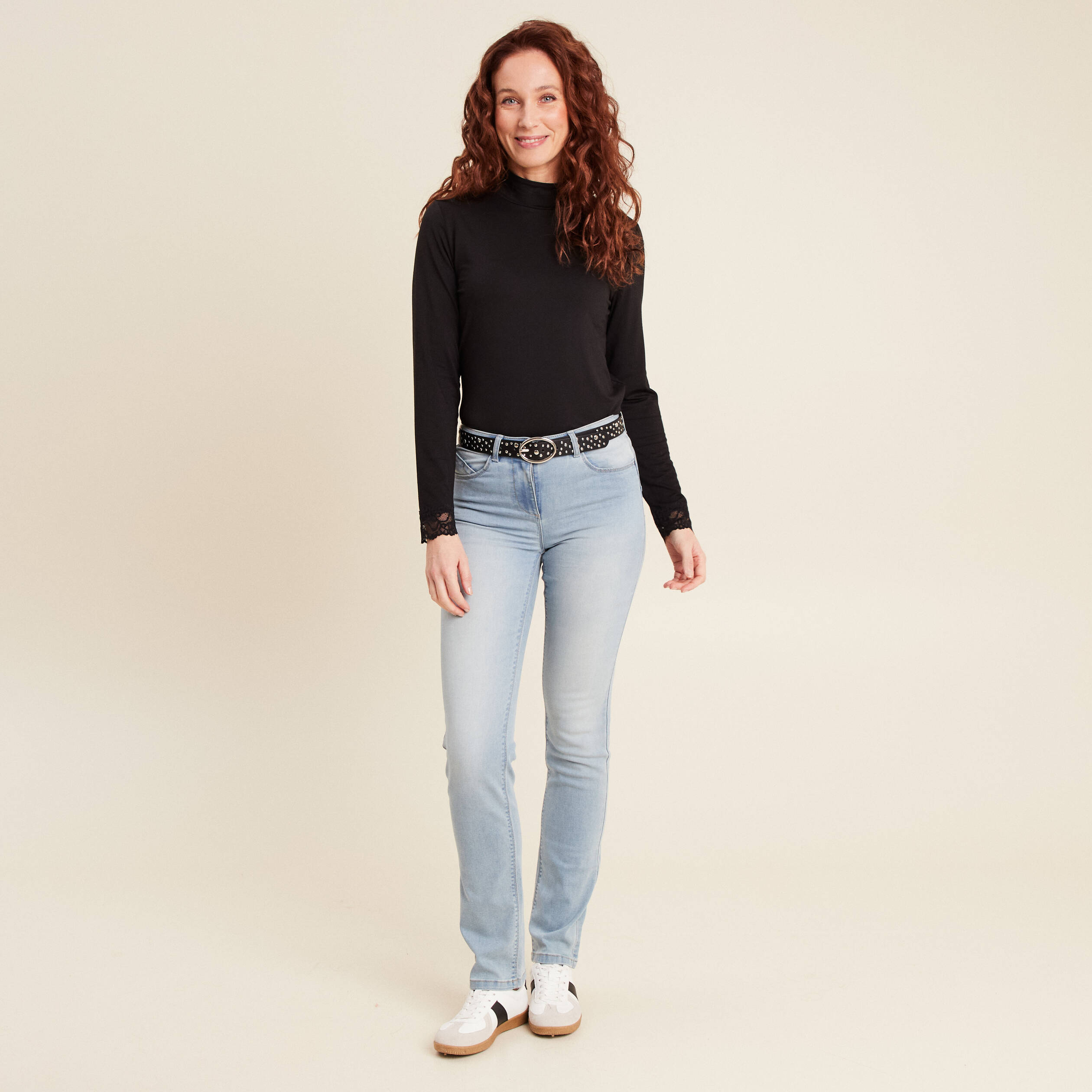 Jean coupe ajust&eacute;e long denim baby bleu femme