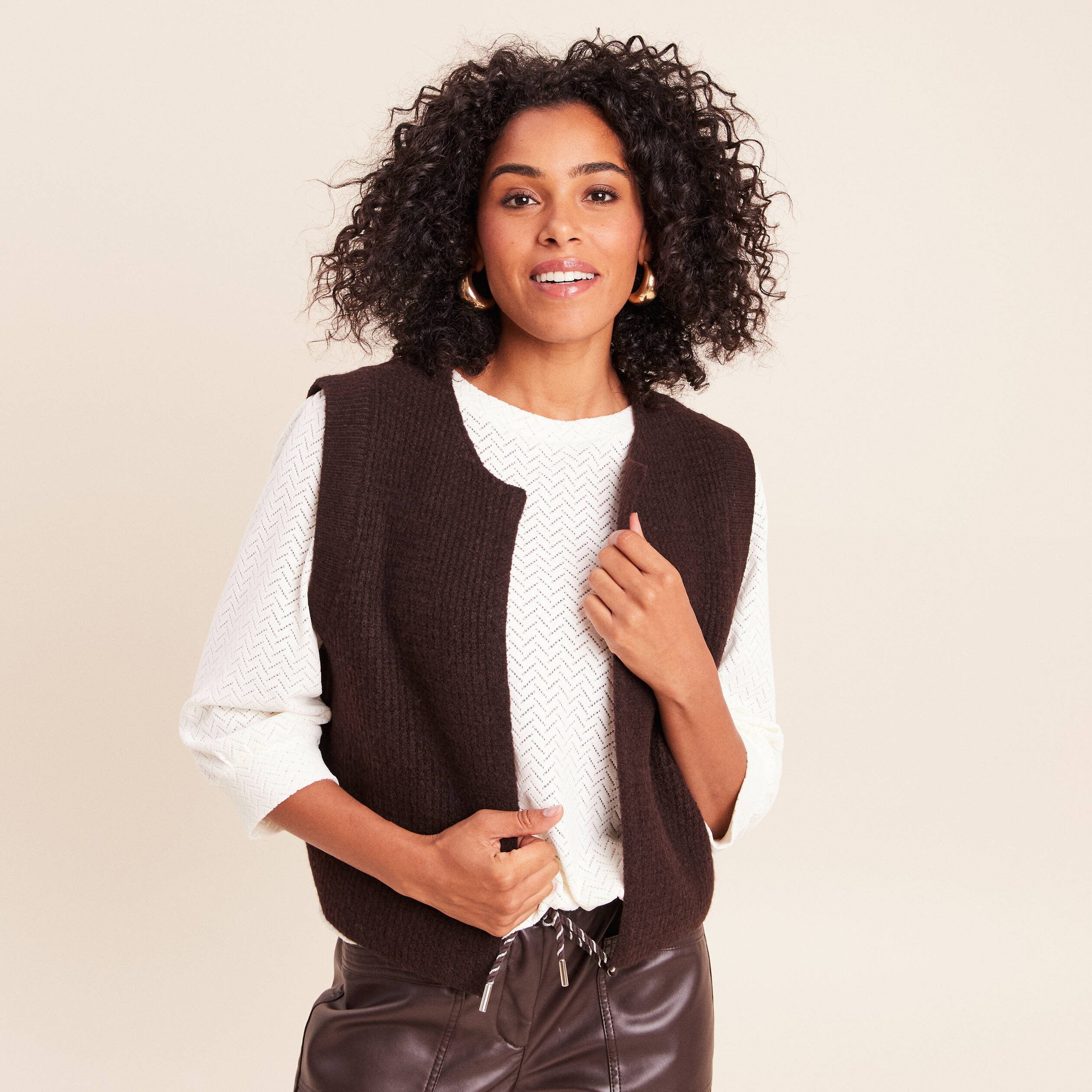 Gilet sans manches marron fonc&eacute; femme