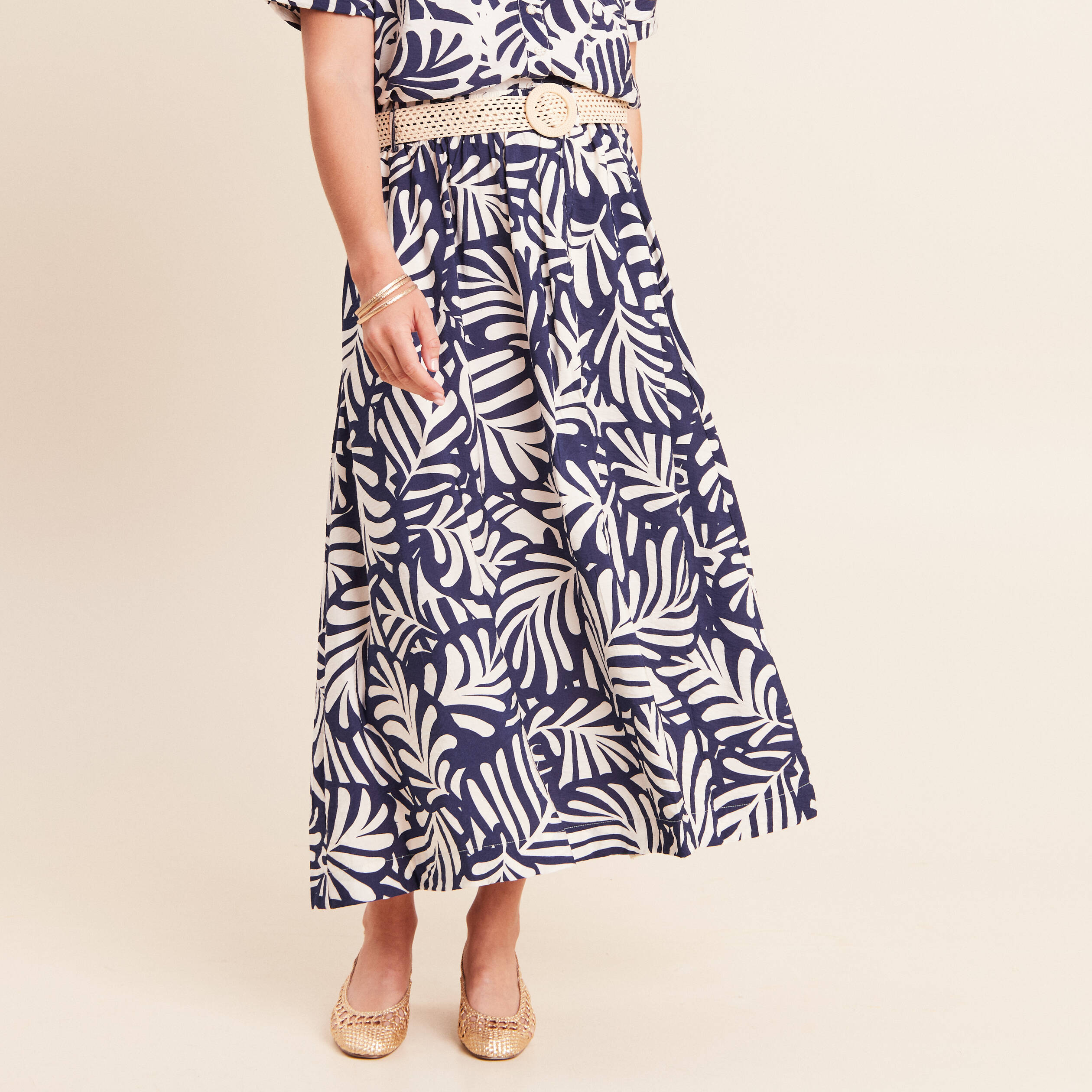 Jupe longue &eacute;vas&eacute;e fendue bleu femme
