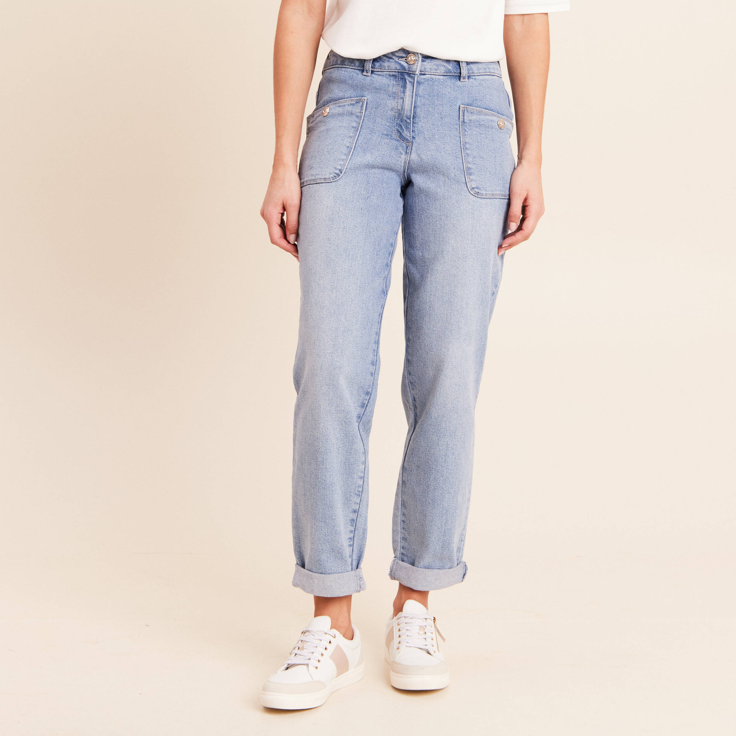 Jean coupe mom 7/8&egrave;me denim double stone femme