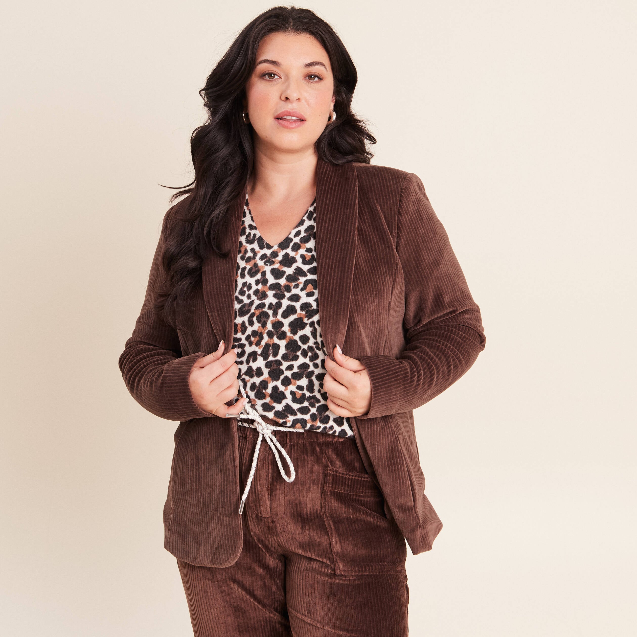 Veste tailleur velours marron femme