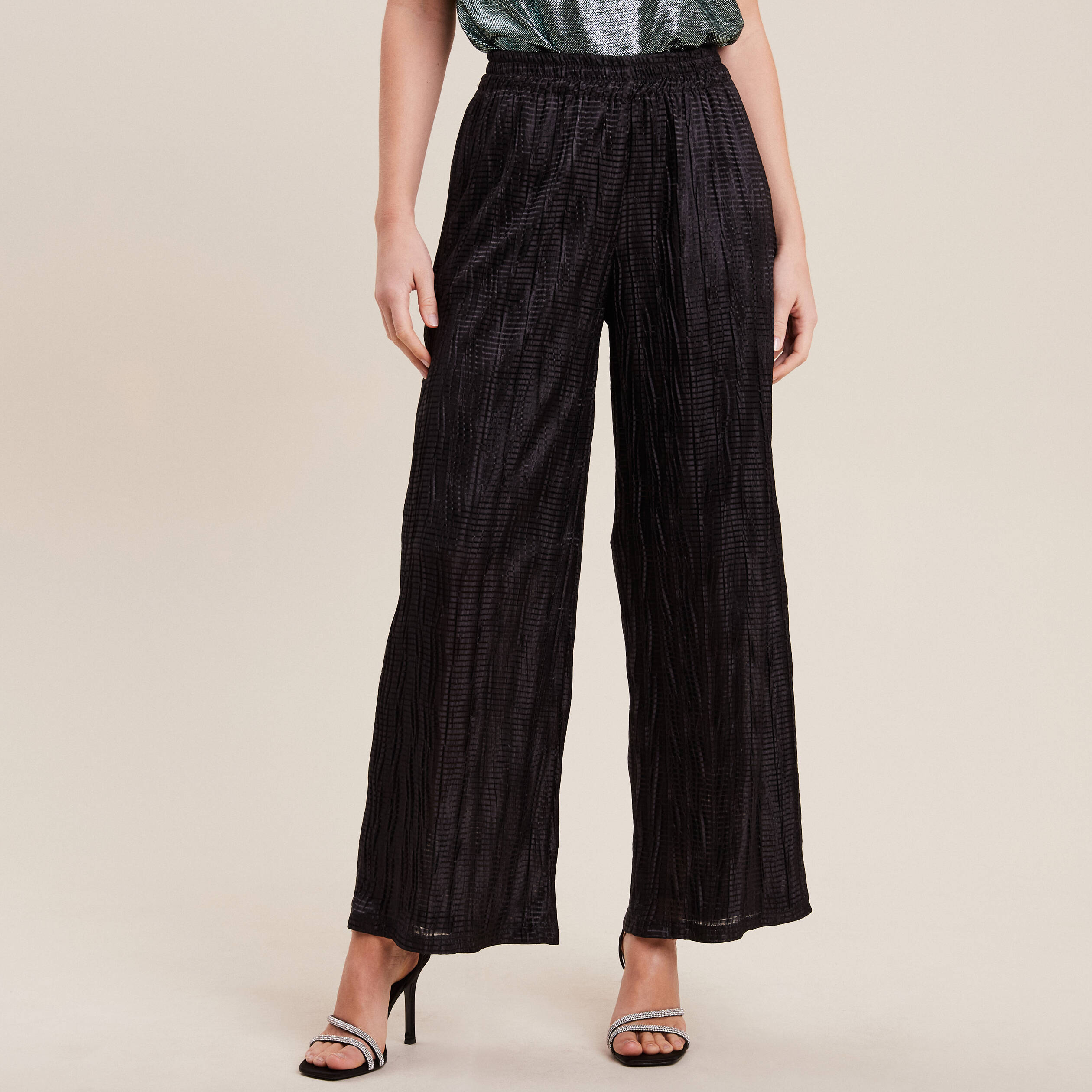 Pantalon large flou noir femme