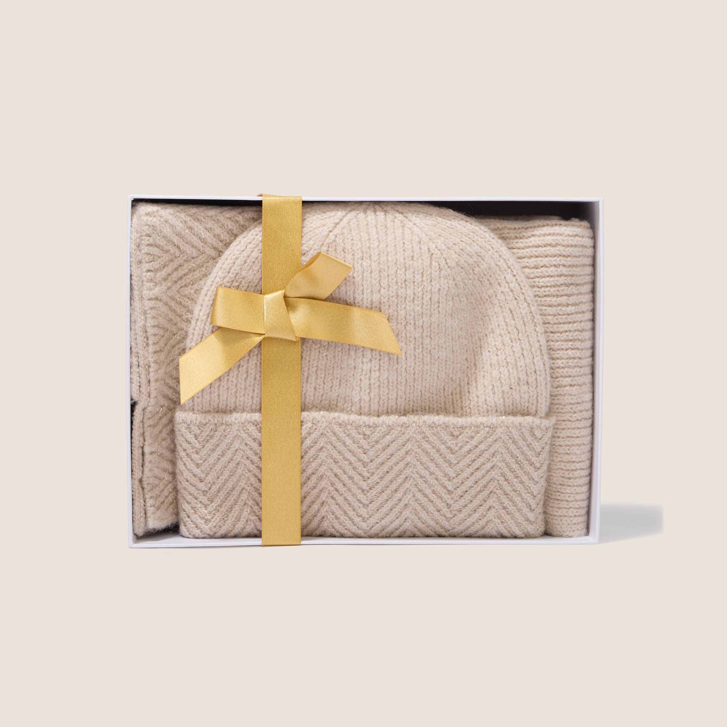Coffret lot de 2 &eacute;charpe et bonnet creme femme