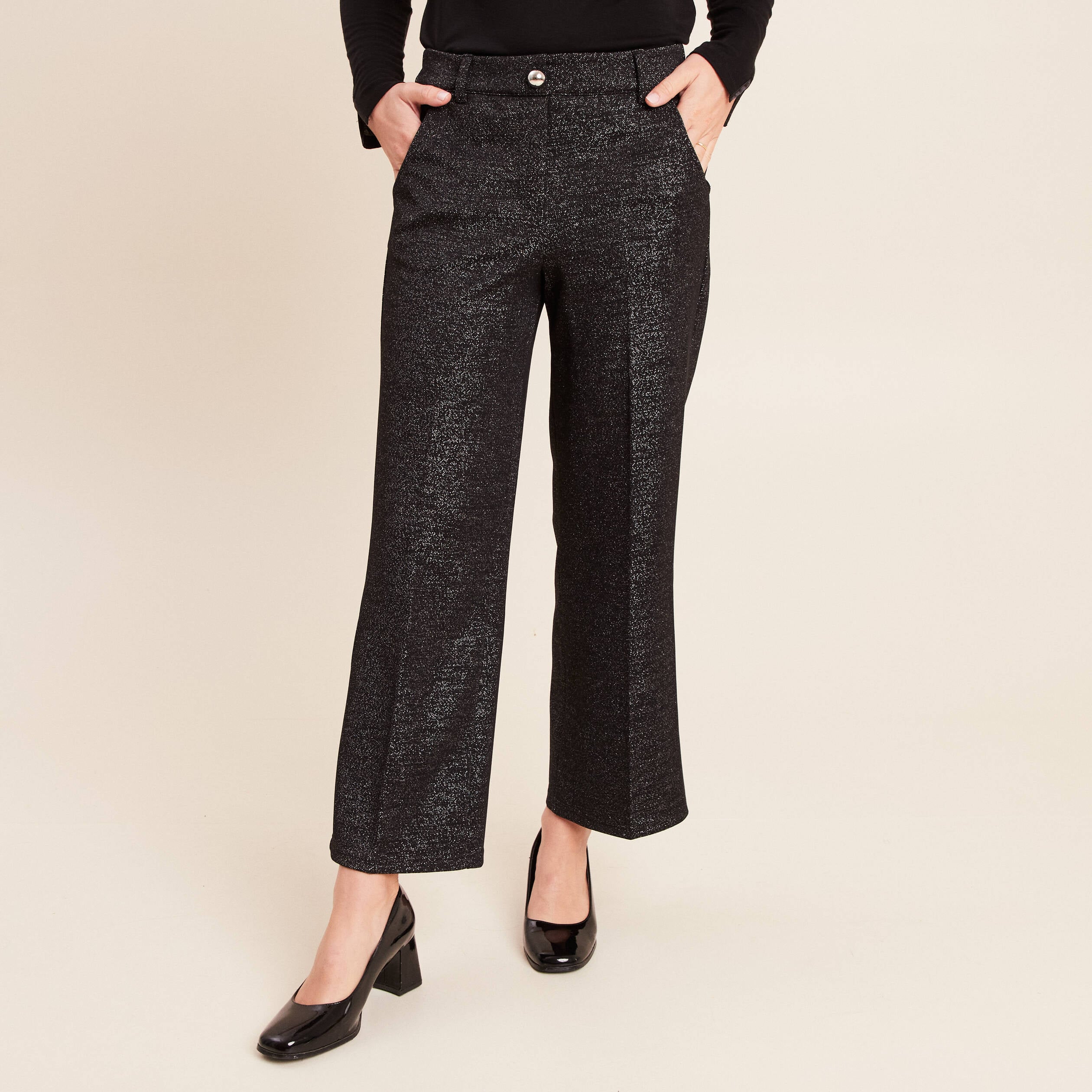 Pantalon large &agrave; paillettes noir femme