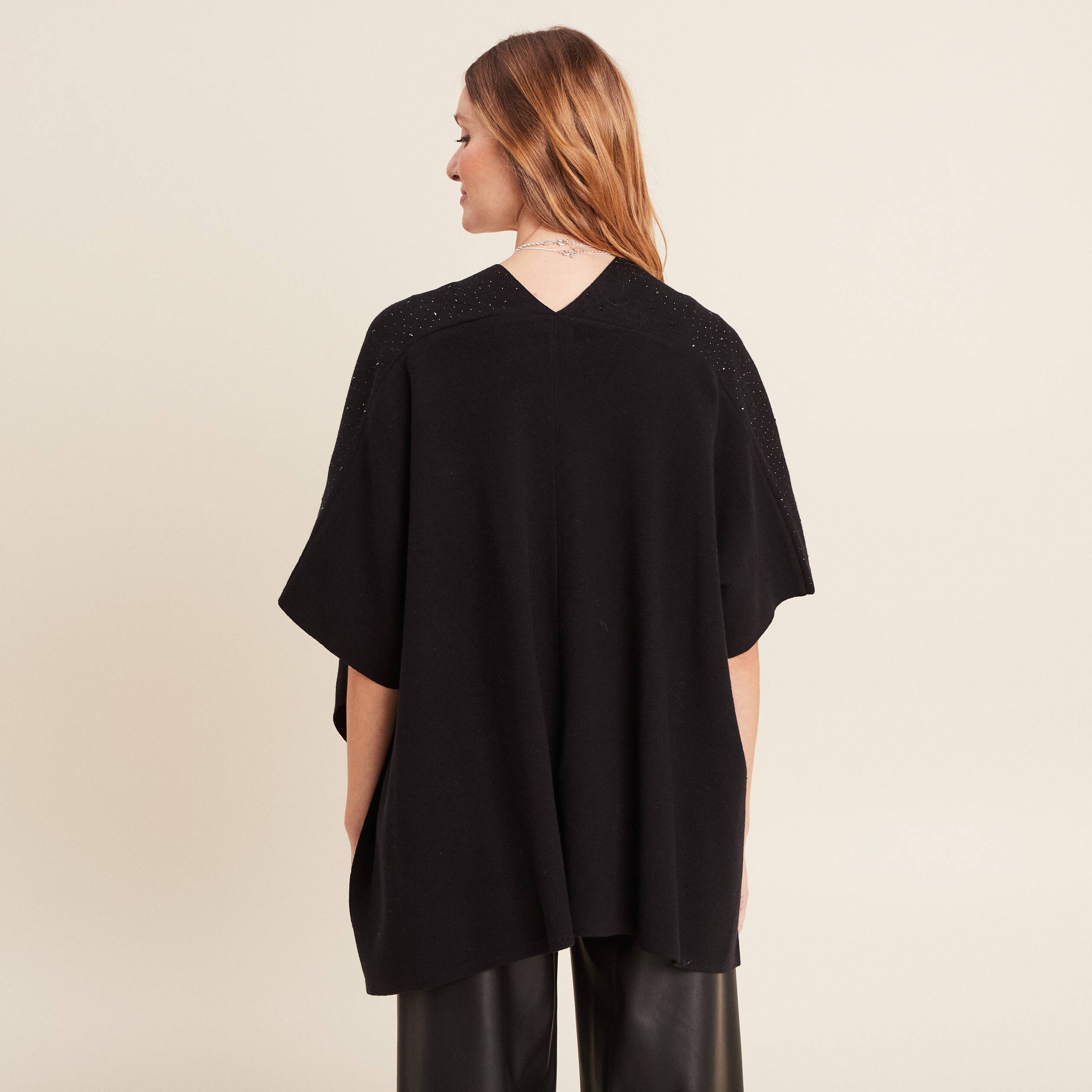 poncho mi long avec strass noir femme Poncho mi-long avec strass noir femme