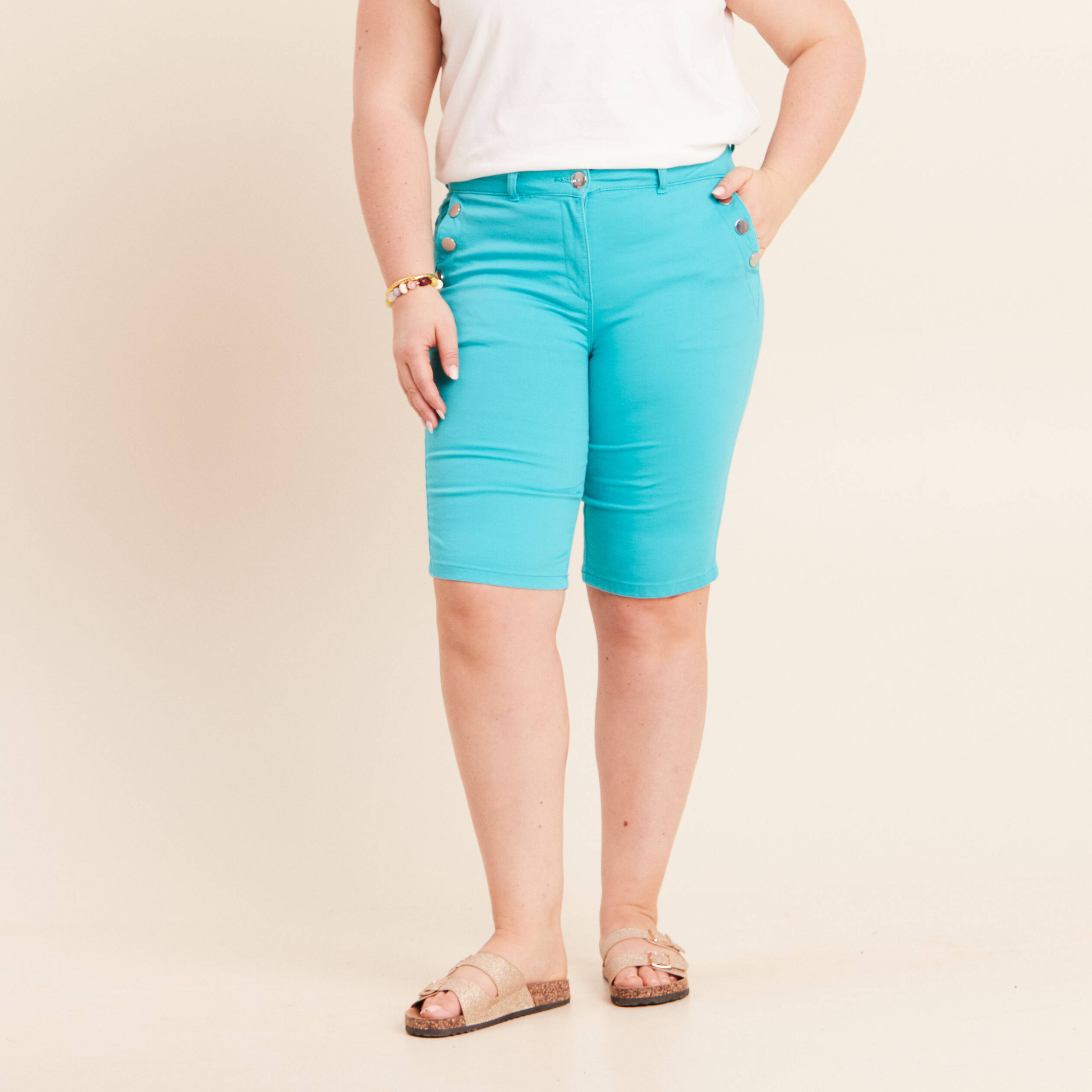 Bermuda ajust&eacute; taille standard vert turquoise femme