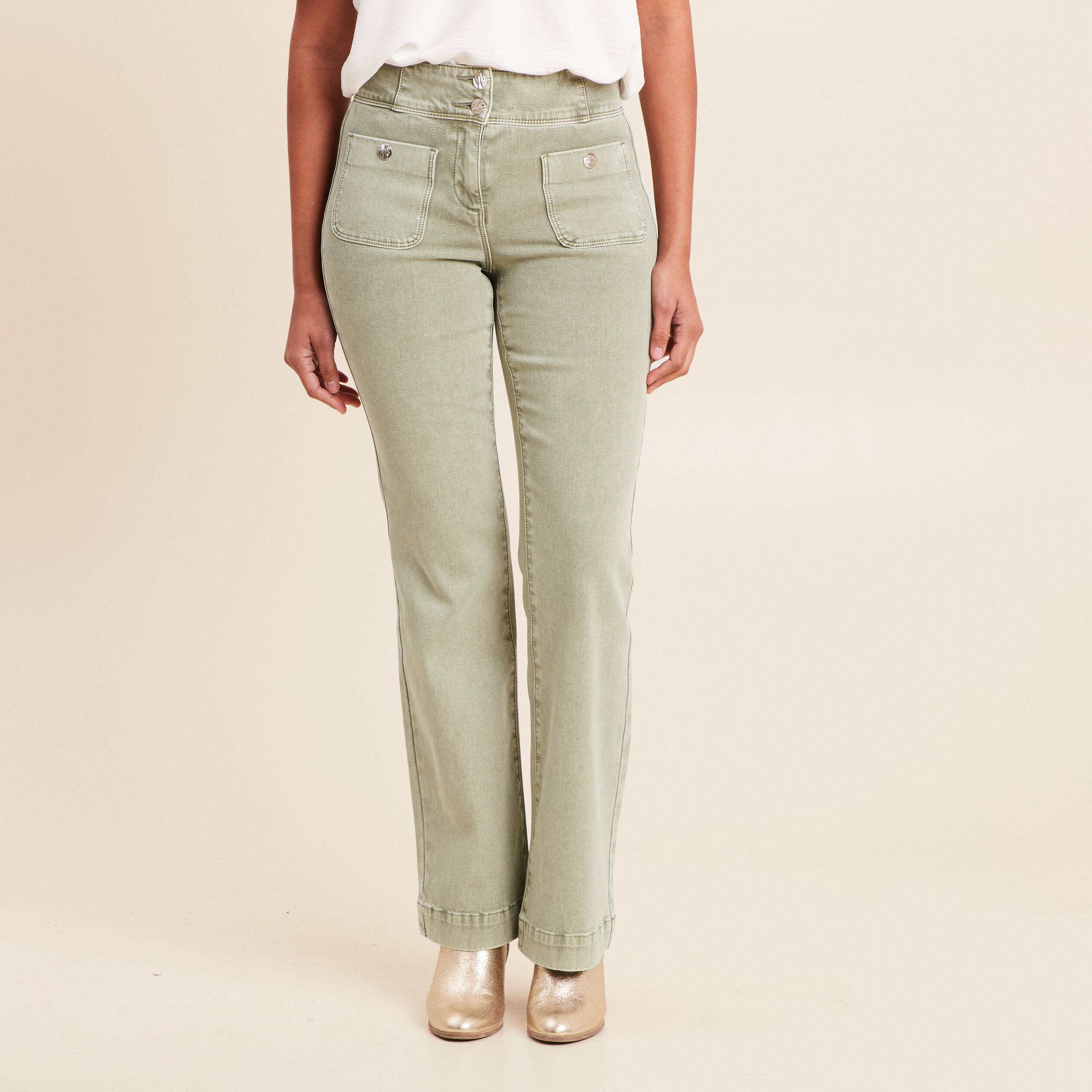 Jean coupe bootcut taille haute vert clair femme