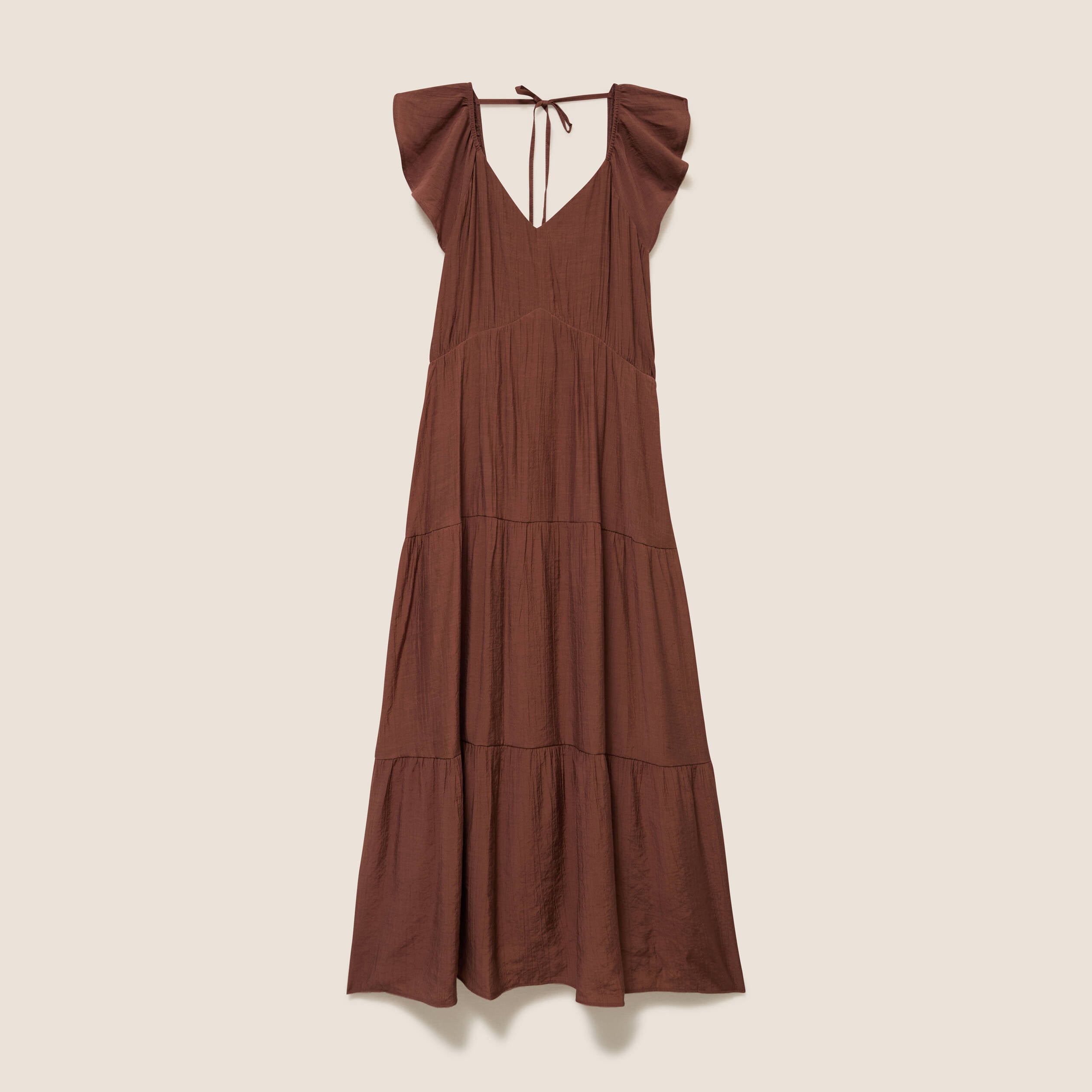 Robe longue &eacute;vas&eacute;e manches courtes marron femme