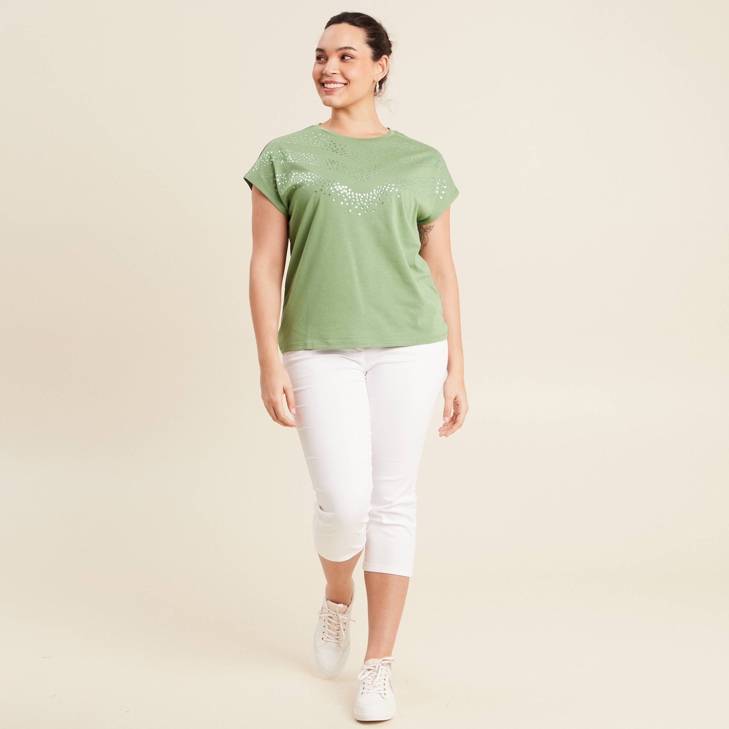 t shirt manches courtes vert femme T-shirt manches courtes vert femme