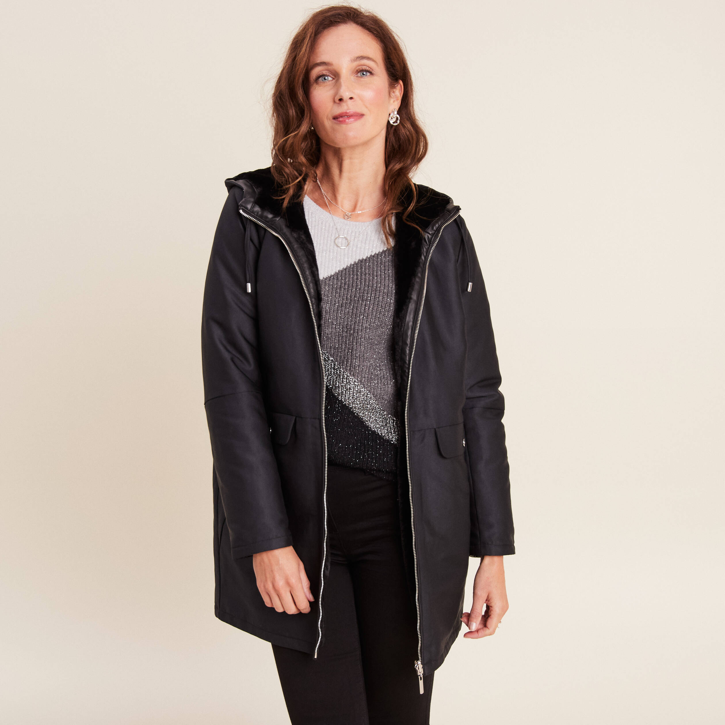 Parka reversible a capuche noir femme Vibs