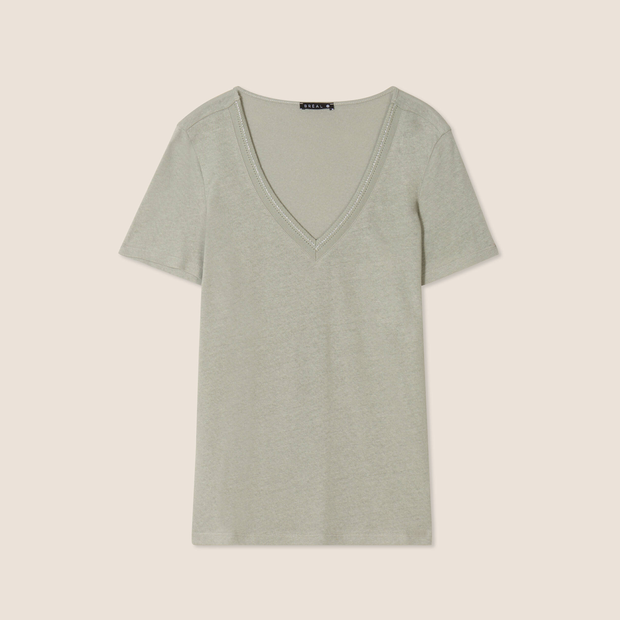 t shirt manches courtes col en v vert clair femme T-shirt manches courtes col en V vert clair femme