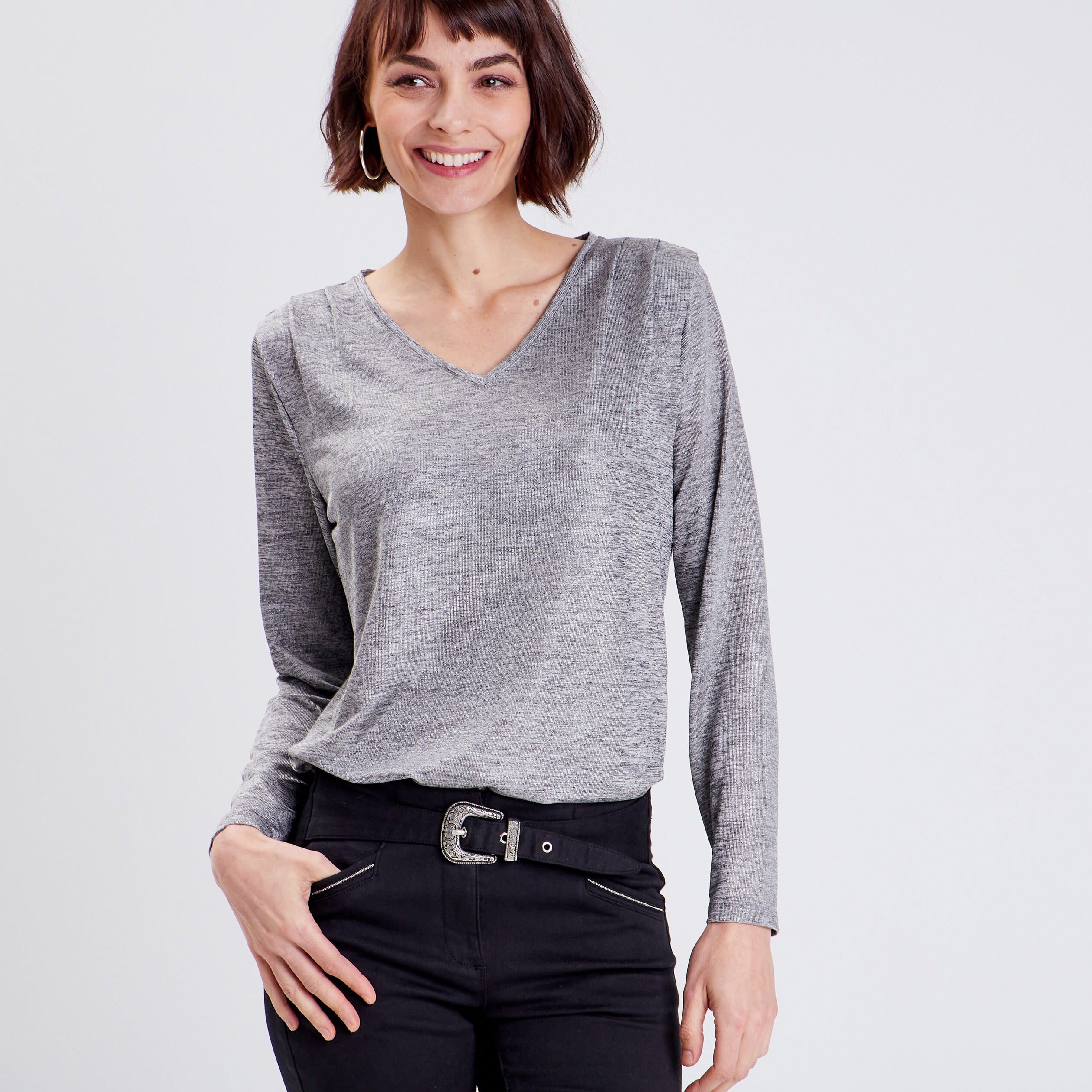 T-shirt manches longues gris argent femme