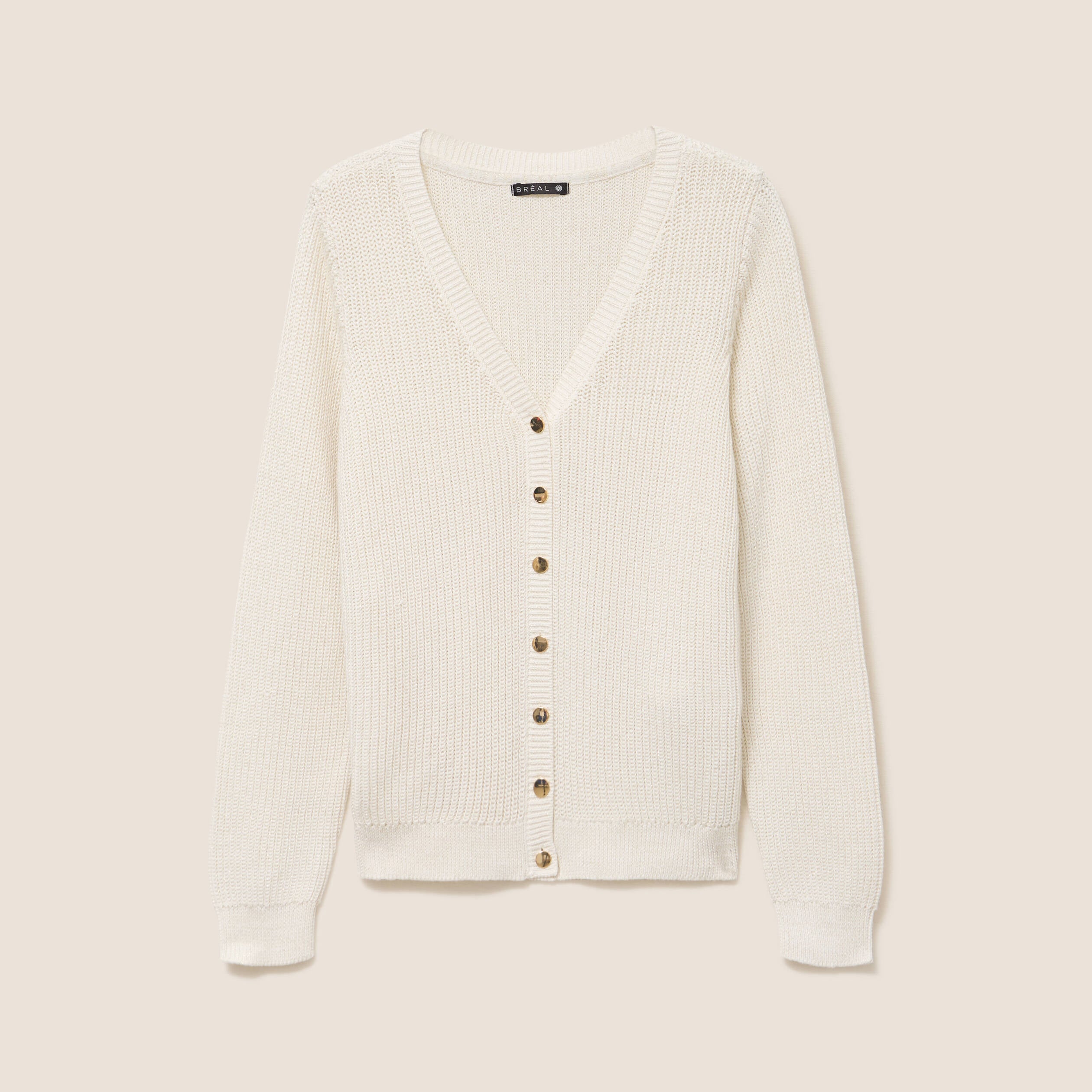 Gilet col v manches longues ecru femme