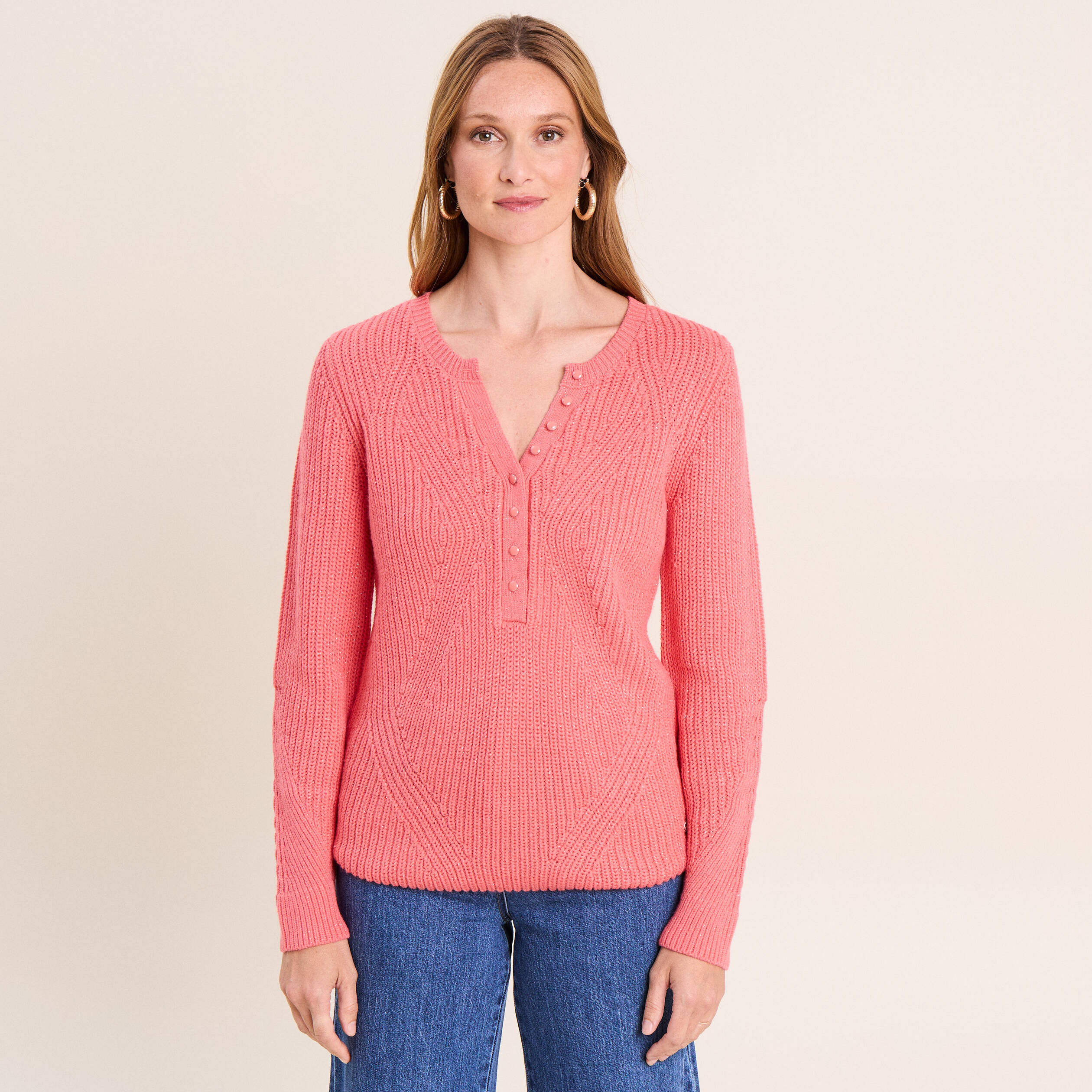 Pull manches longues rose framboise femme