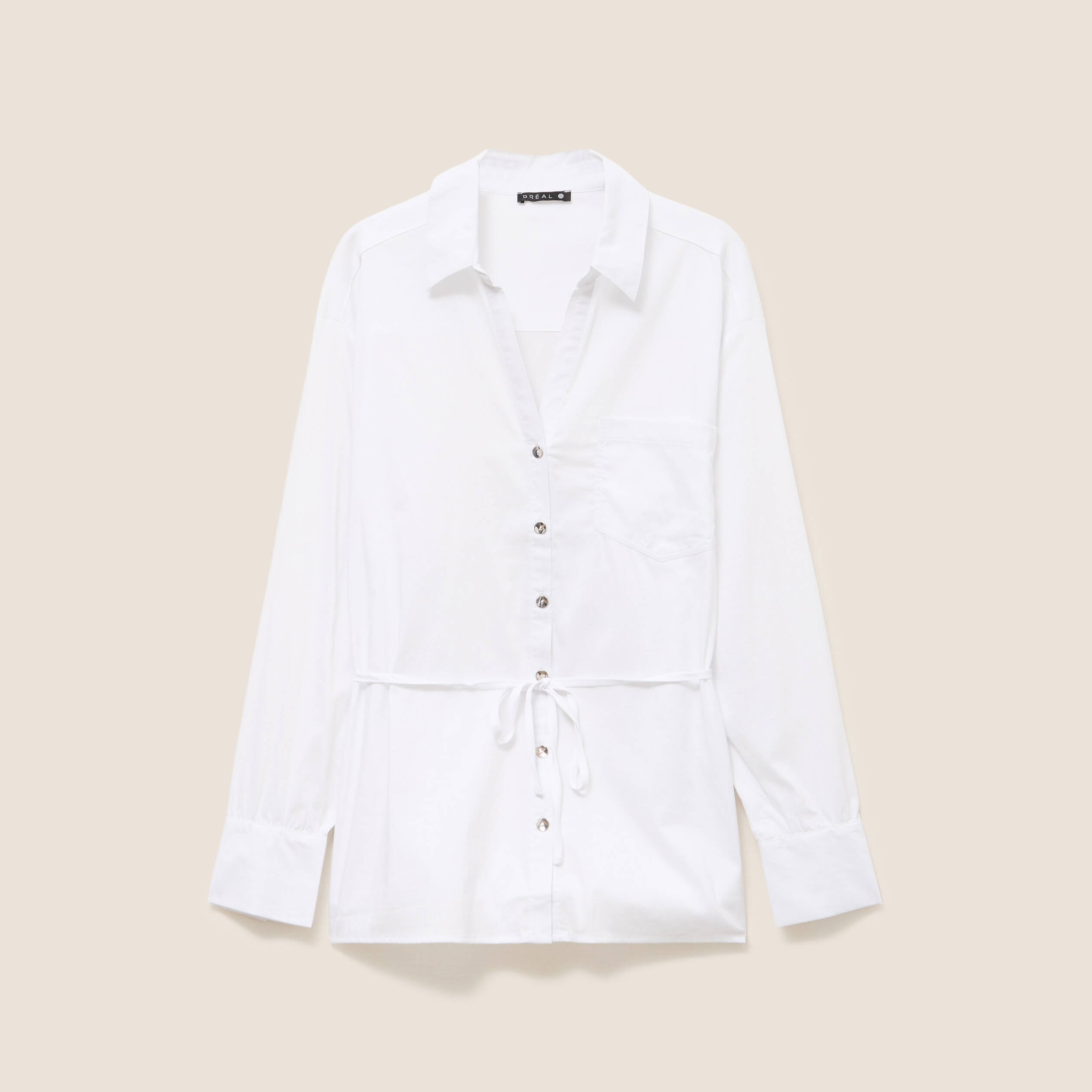 Tunique droite longue col chemise blanc femme