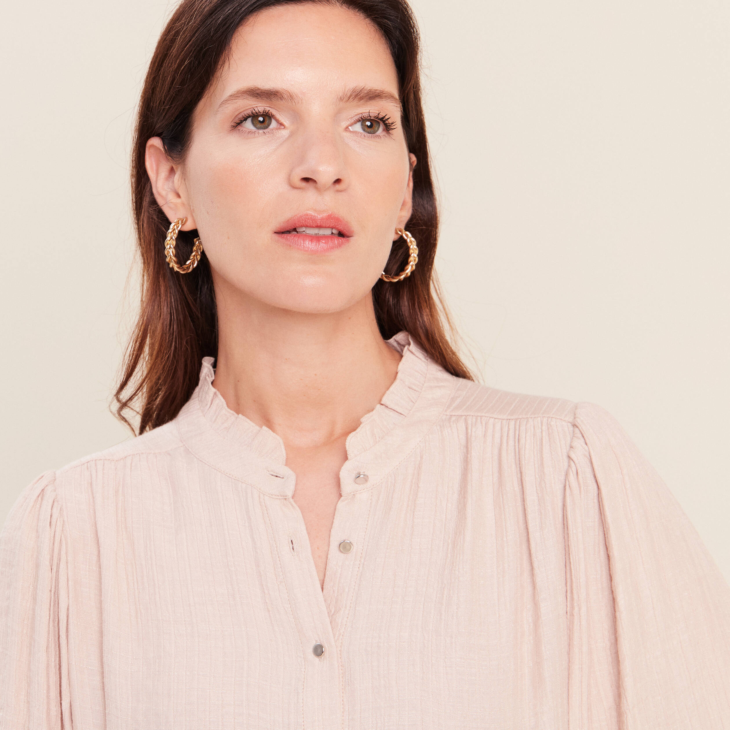 Chemise col montant manches 3/4 ivoire femme